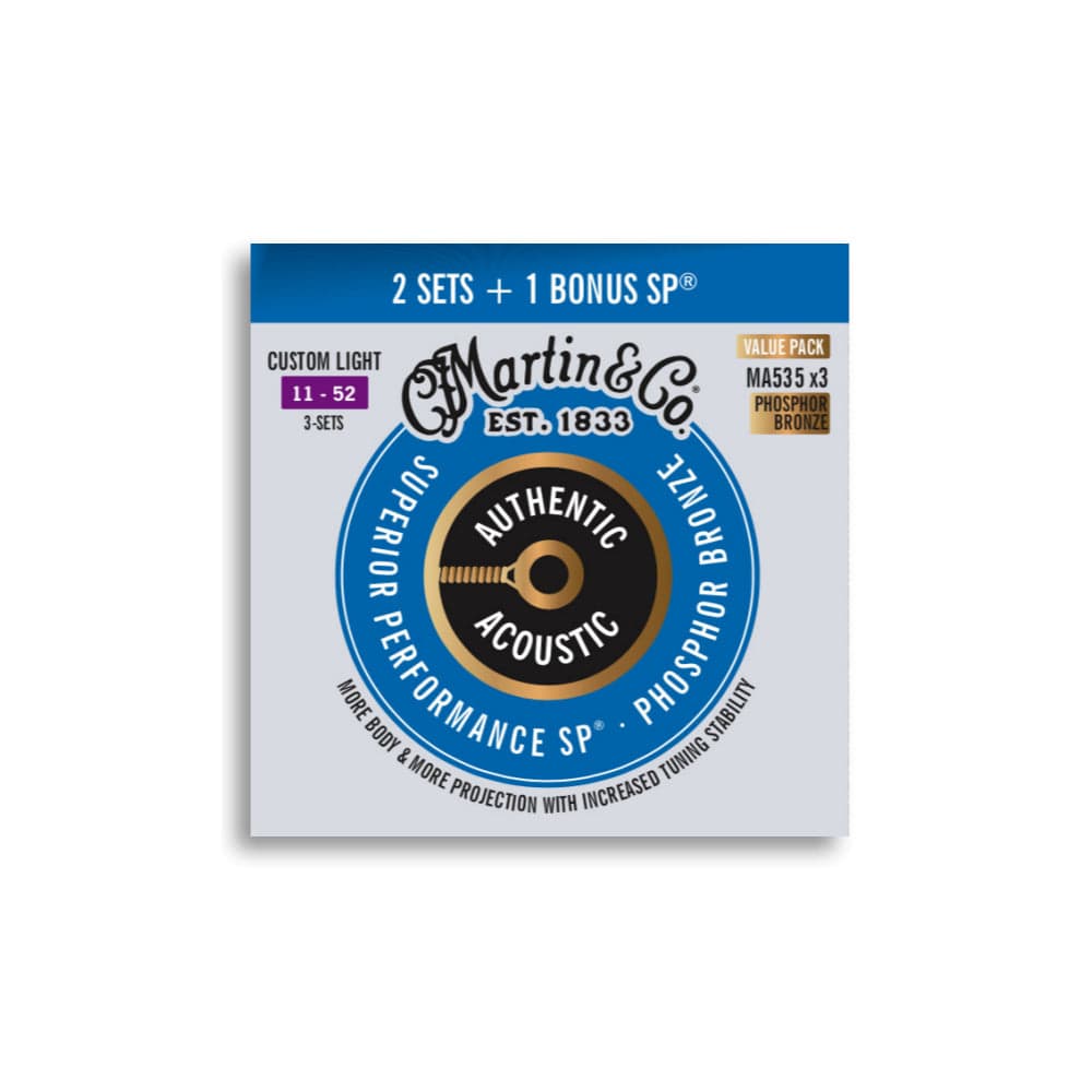 Martin MA535 Authentic Acoustic SP 92/8 Phosphor Bronze Custom Light 11-52 3 Set Value Pack