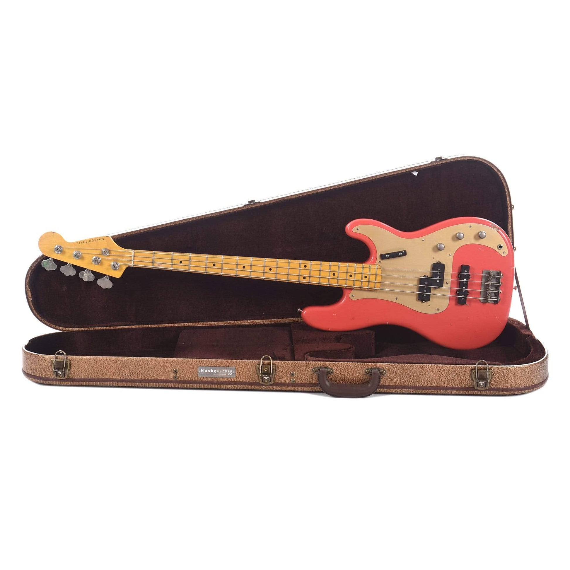 Nash PB-57 Fiesta Red Light Relic w/Gold Anodized Pickguard, Lollar Pickups & J Bass Pickup Bass Guitars / 4-String