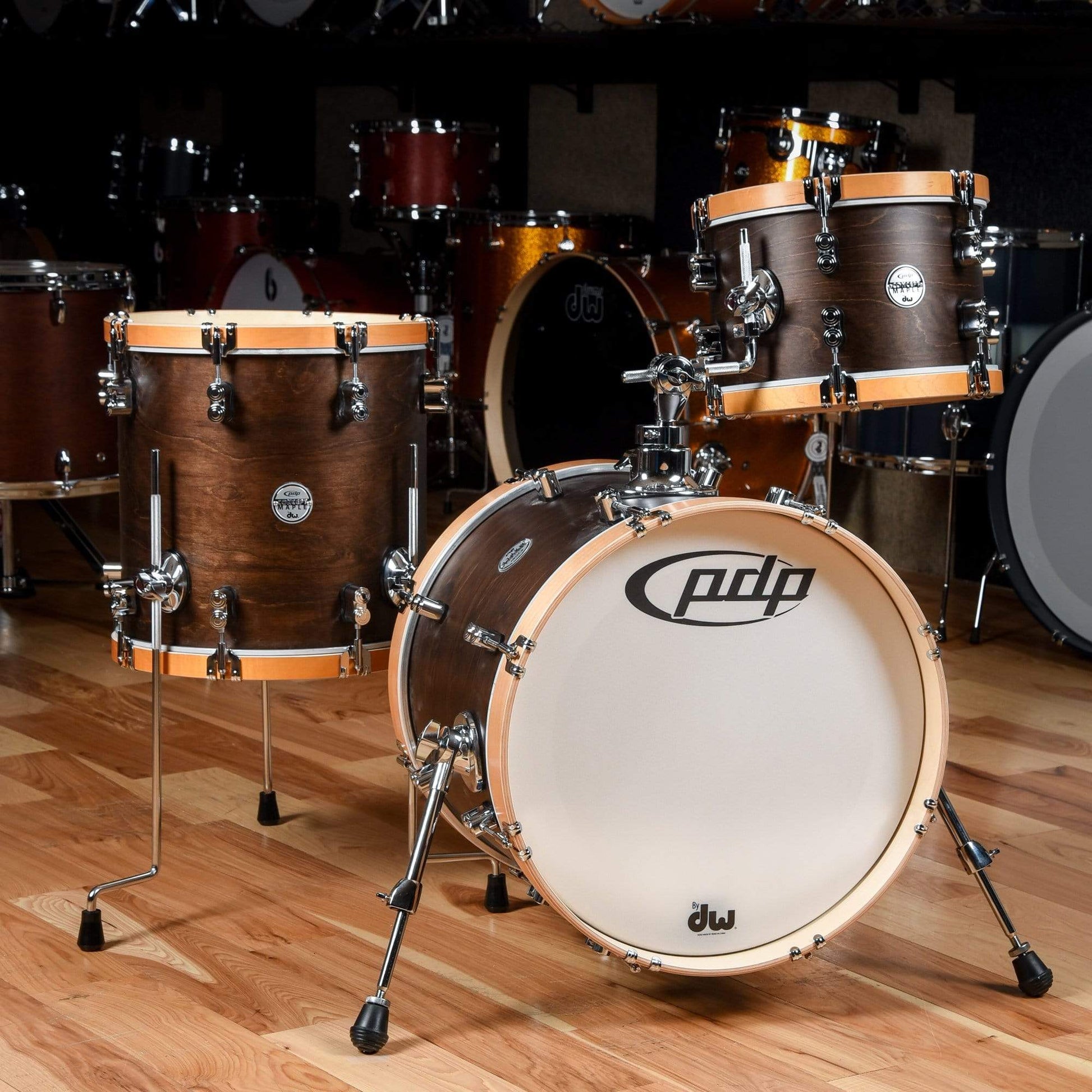 PDP Concept Maple 12/14/18 3pc. Drum Kit Walnut/Natural w/Wood Hoops Drums and Percussion / Acoustic Drums / Full Acoustic Kits