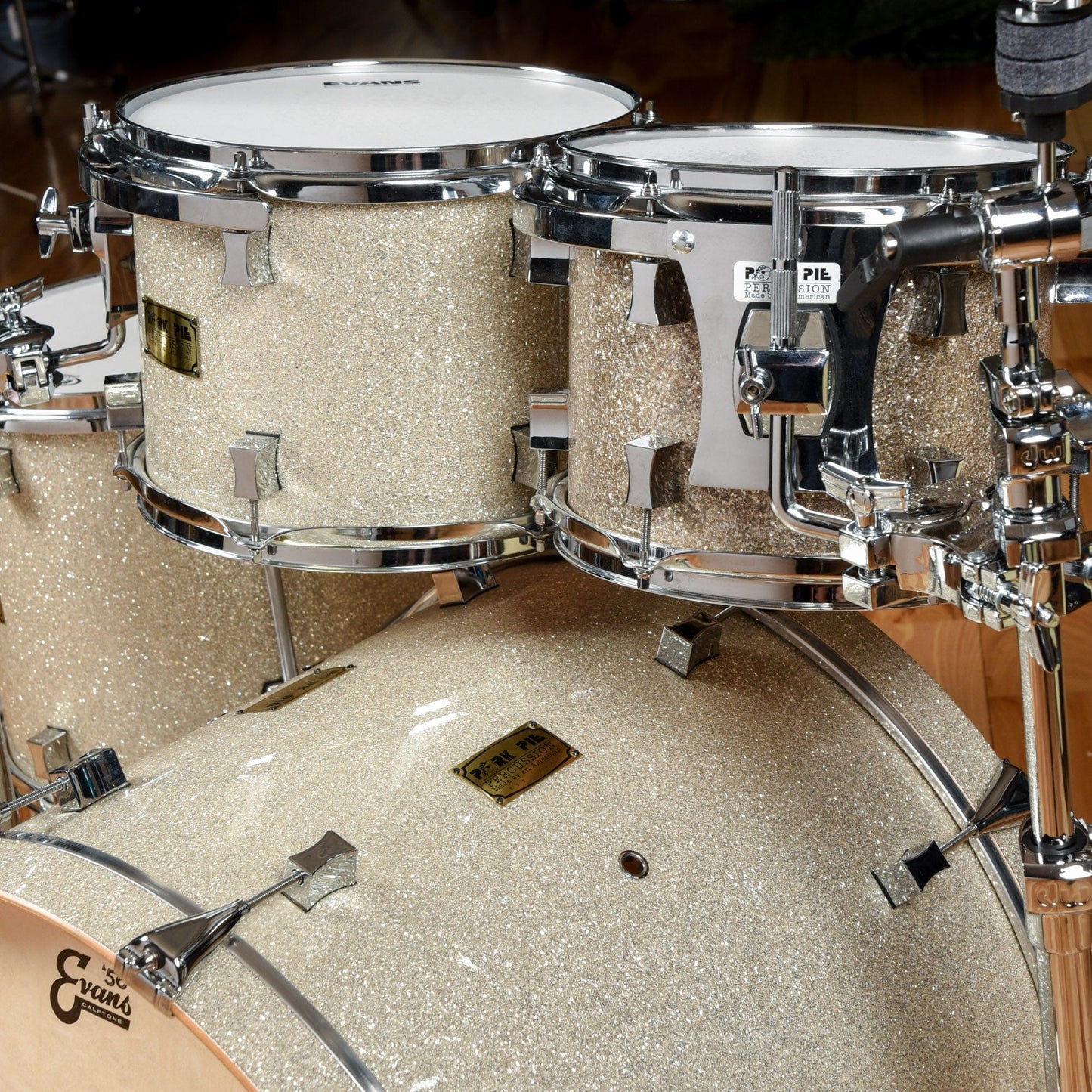 Pork Pie USA Maple Custom Champagne Glass Wrap 22" kick, 10", 12", 14"  2004 Drums and Percussion / Acoustic Drums / Full Acoustic Kits