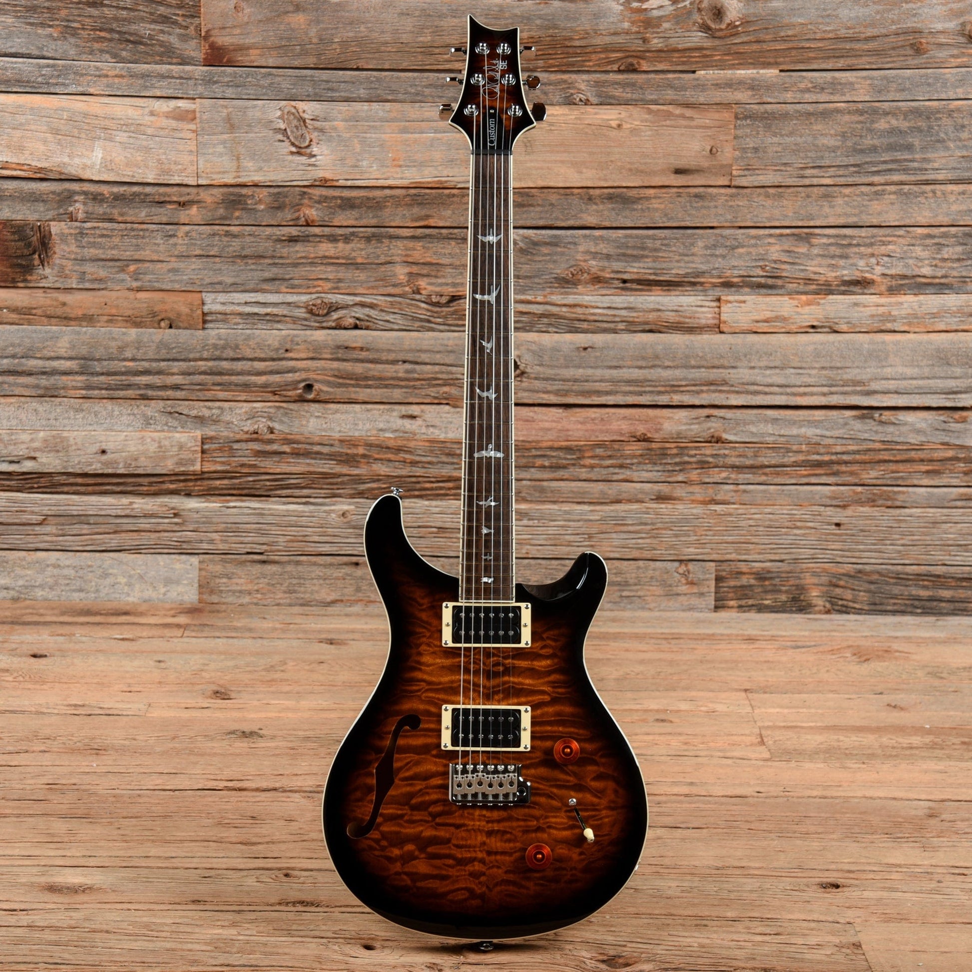 PRS SE Custom 22 Semi-Hollow Black Gold Burst Electric Guitars / Semi-Hollow