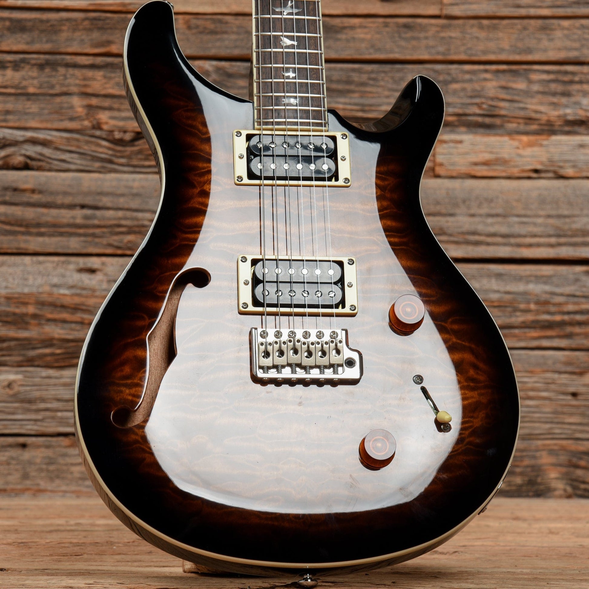 PRS SE Custom 22 Semi-Hollow Black Gold Burst Electric Guitars / Semi-Hollow