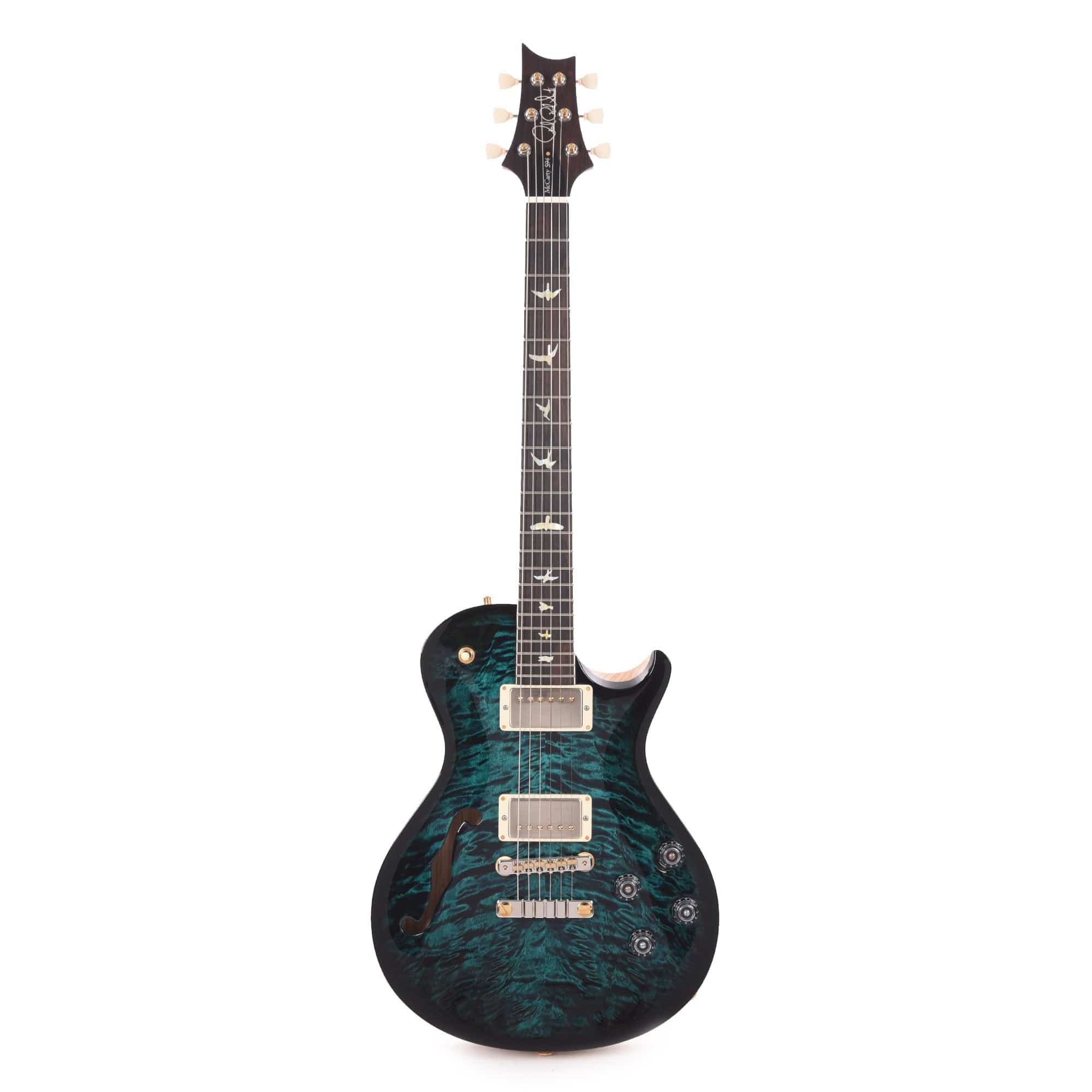 PRS Wood Library McCarty 594 Singlecut Semi-Hollow 10-Top Quilt/Swamp Ash Blue Green Micro Burst w/Brazilian Rosewood Fingerboard & Roasted Figured Maple Neck Electric Guitars / Semi-Hollow