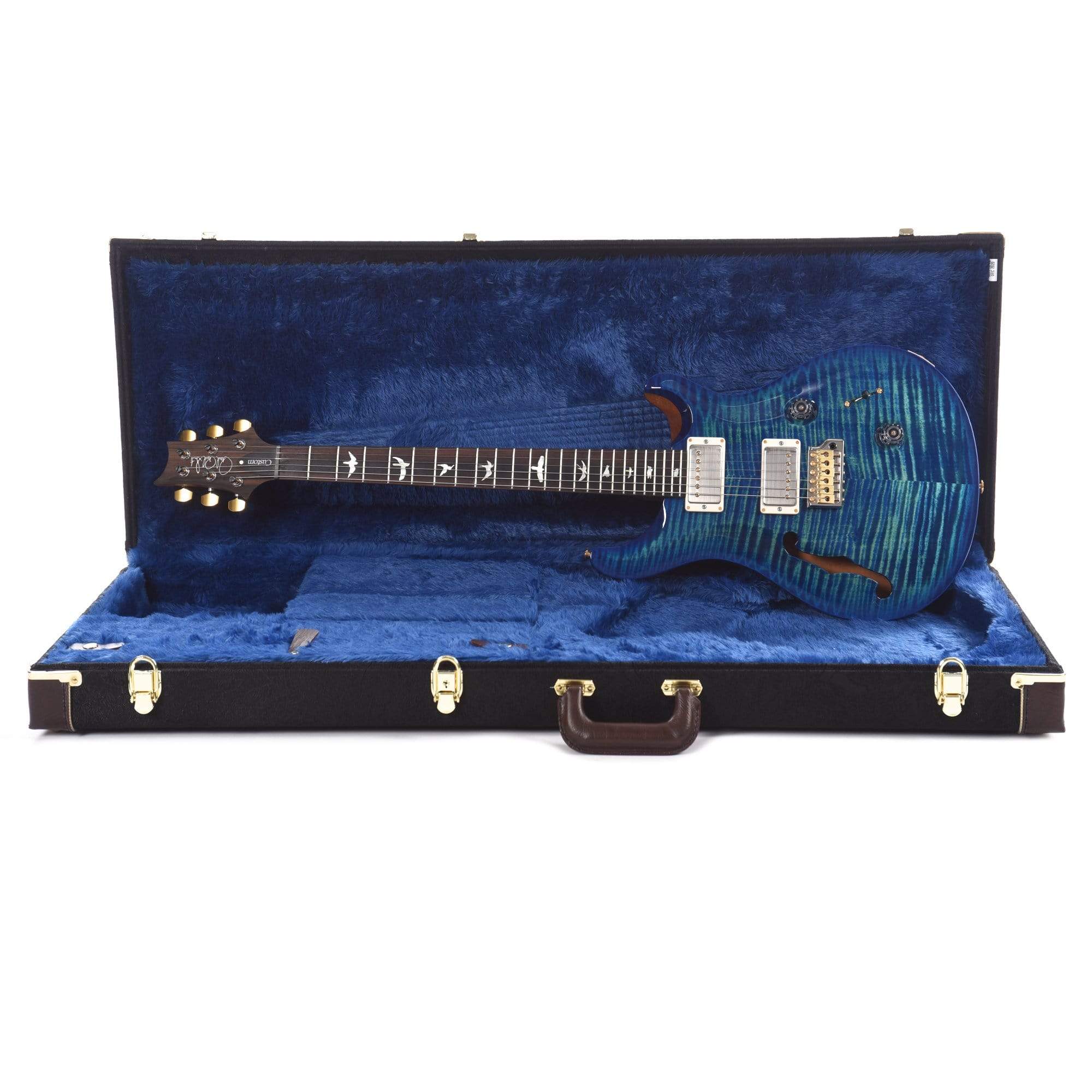 PRS Wood Library Custom 24 Semi-Hollow 10 Top Flame River Blue w/Blue Binding and Microburst, Torrefied Maple Neck & Brazilian Rosewood Fingerboard Electric Guitars / Solid Body