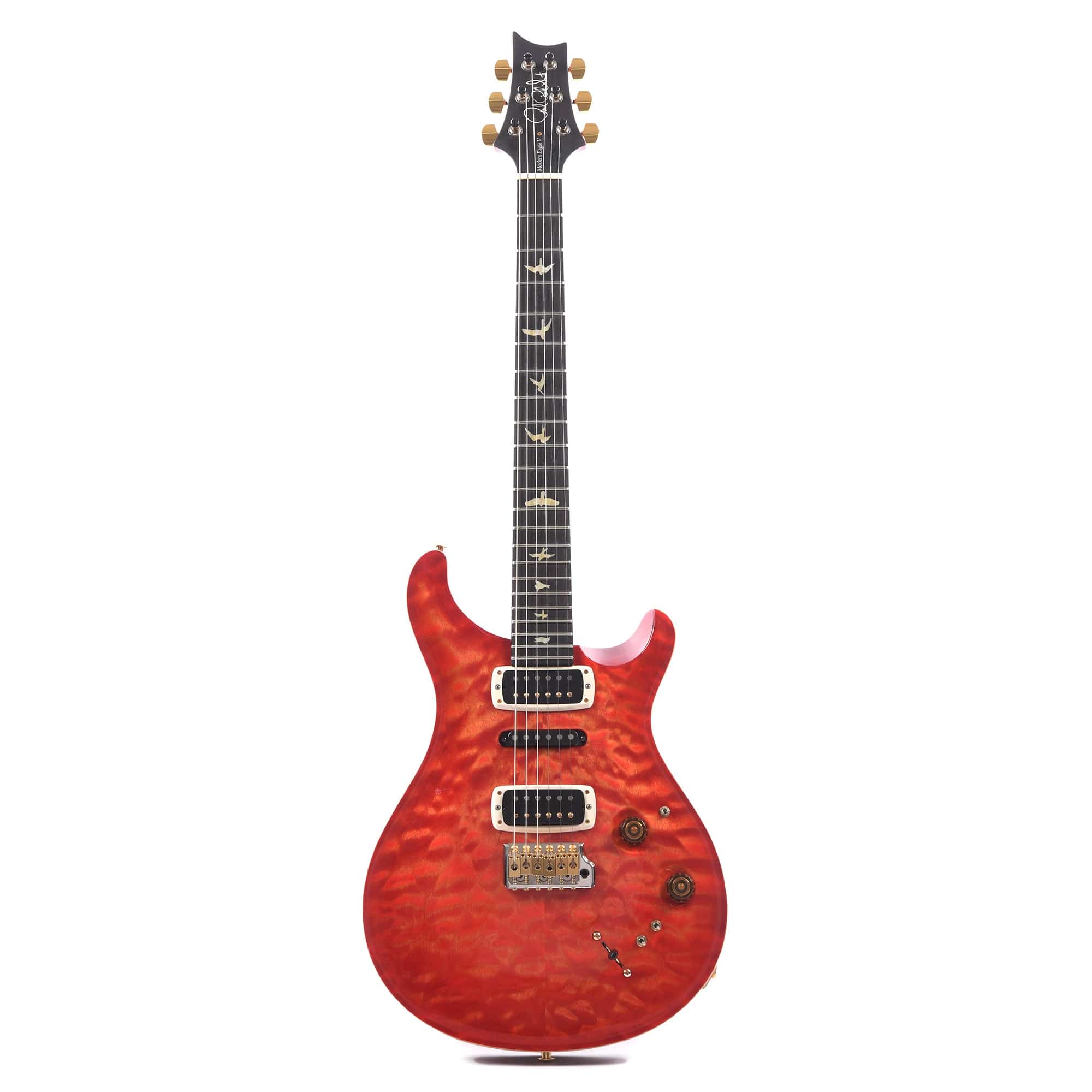 PRS Wood Library Modern Eagle V 10-Top Quilt Blood Orange w/Ebony Fingerboard & Stained Figured Maple Neck Electric Guitars / Solid Body