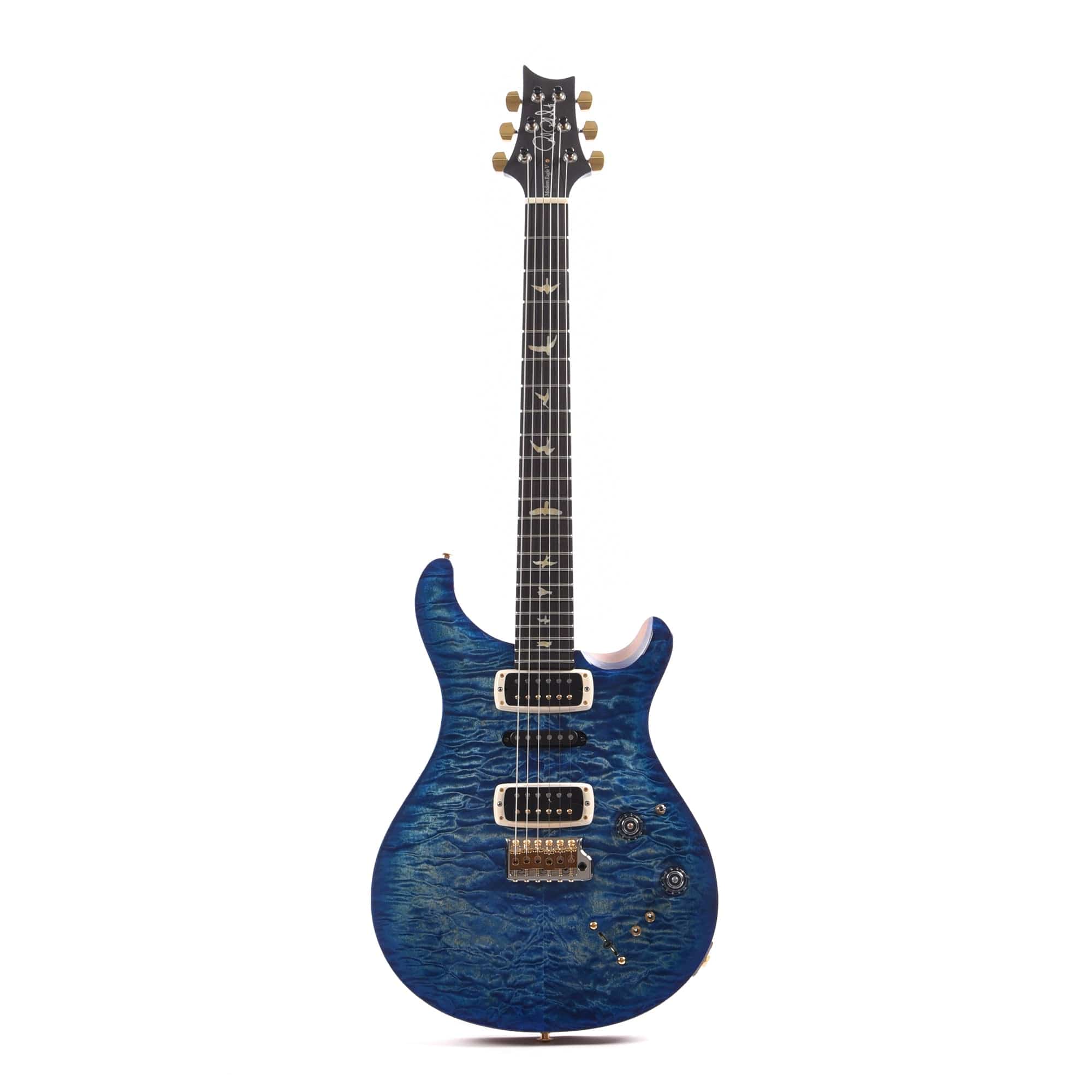 PRS Wood Library Modern Eagle V 10-Top Quilt Faded Blue Burst w/Blue Binding, Ebony Fingerboard, & Stained Figured Maple Neck Electric Guitars / Solid Body