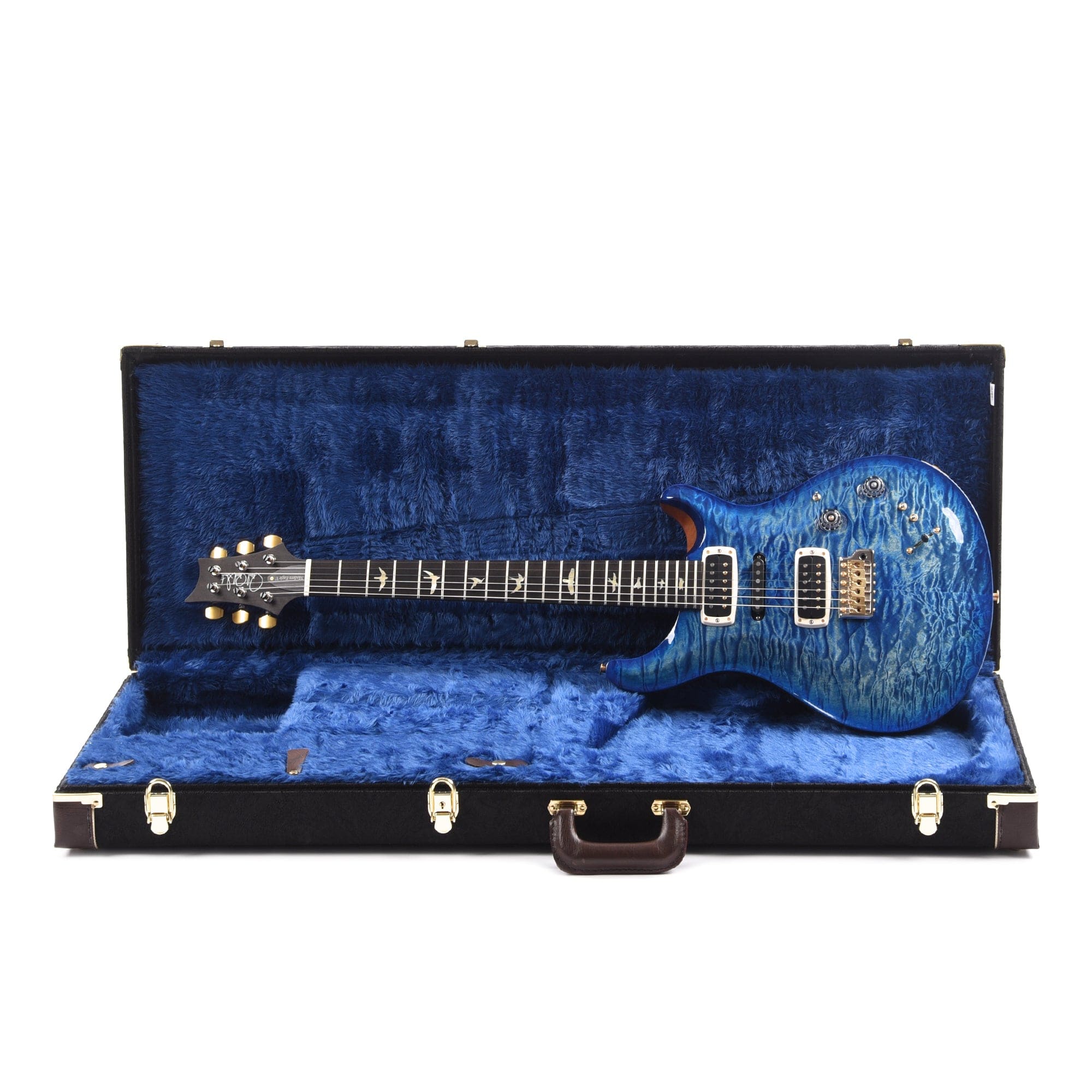 PRS Wood Library Modern Eagle V 10-Top Quilt Faded Blue Burst w/Blue Binding, Ebony Fingerboard, & Stained Figured Maple Neck Electric Guitars / Solid Body