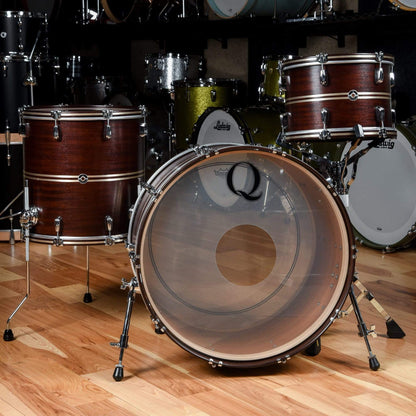 Q Drum Co. 13/16/24 3pc. Mahogany/Poplar/Mahogany Drum Kit Brown Satin w/Brushed Brass Inlays & Matching Wood Hoops Drums and Percussion / Acoustic Drums / Full Acoustic Kits