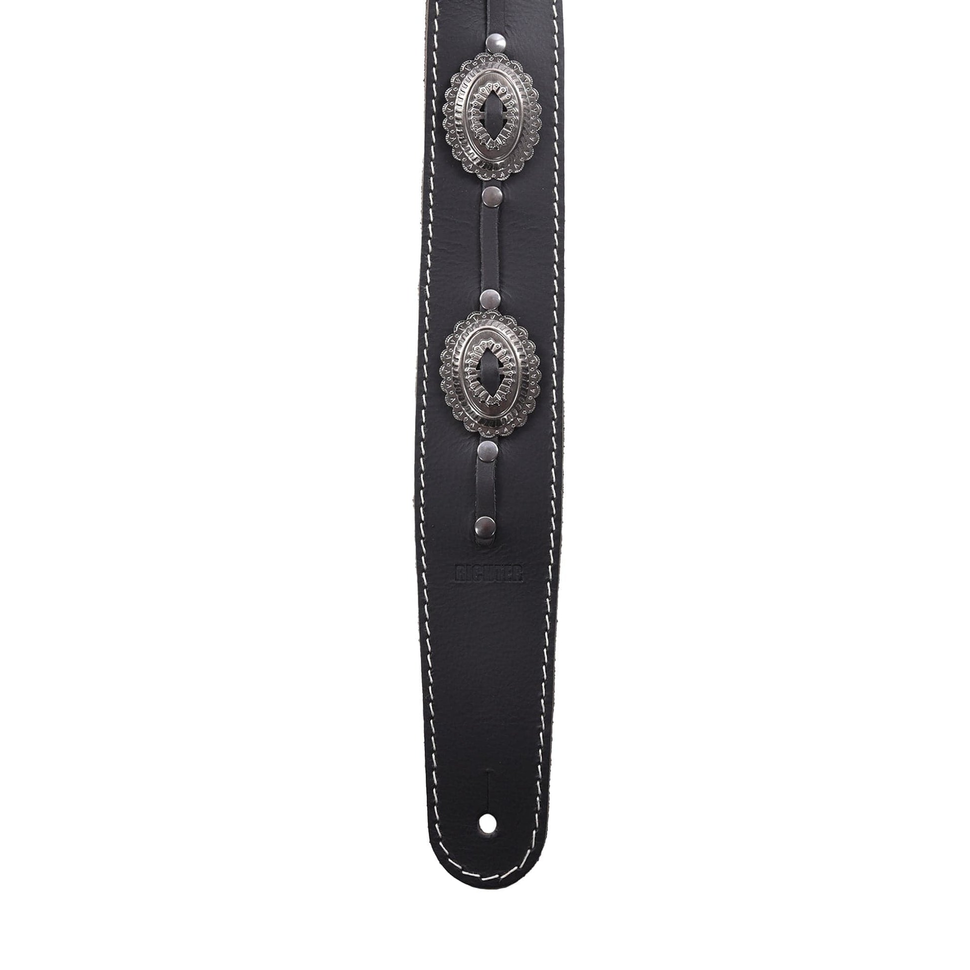 Richter Raw II Concho Guitar Strap Genuine Leather Black / Old Silver Accessories / Straps