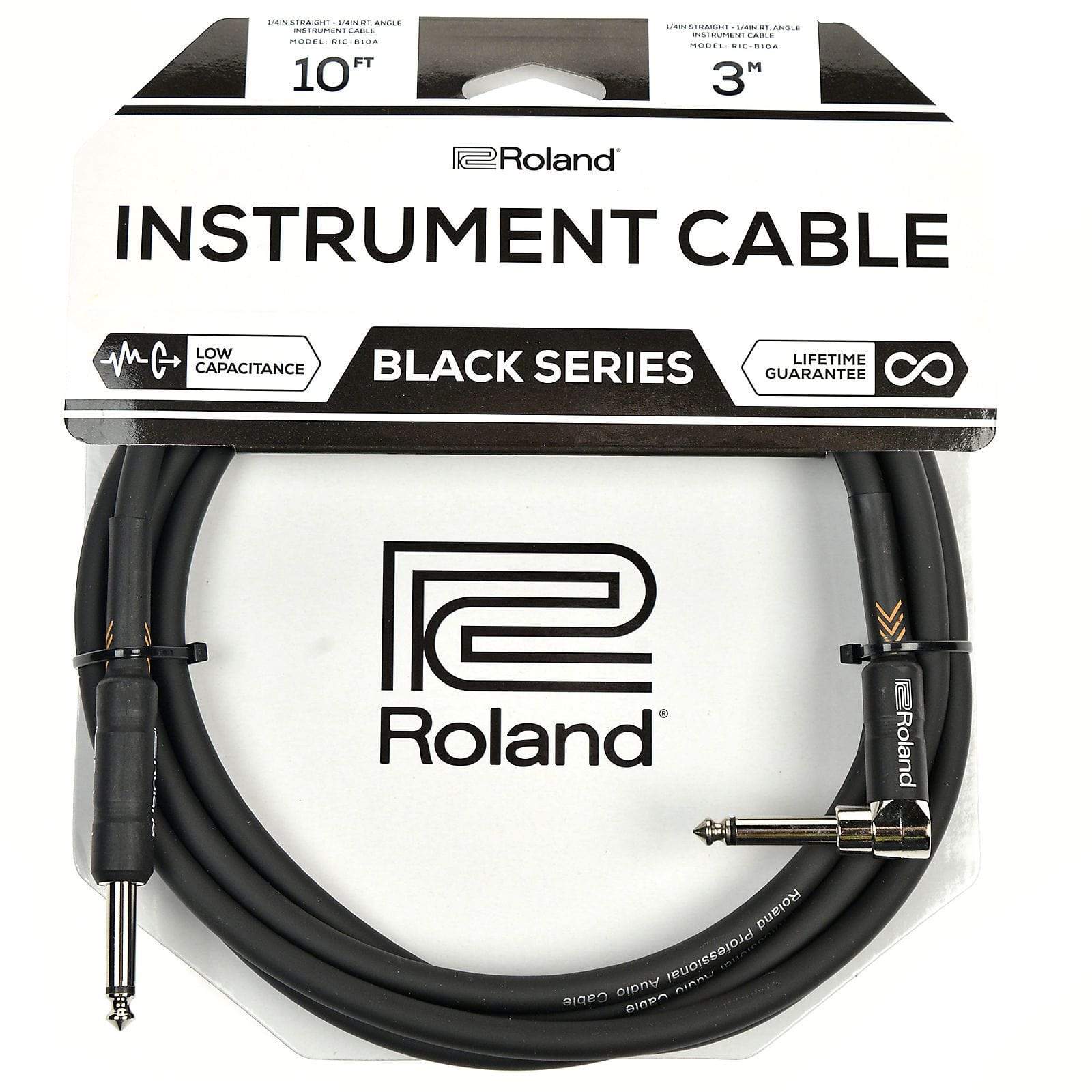 Roland Black Series 10ft A/S 1/4” Instrument Cable Accessories / Cables