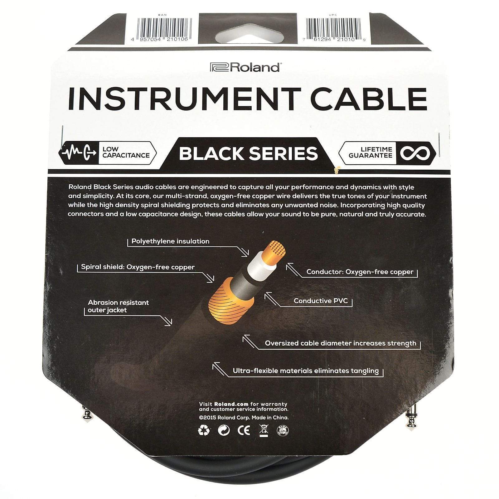 Roland Black Series 10ft S/S 1/4” Instrument Cable Accessories / Cables