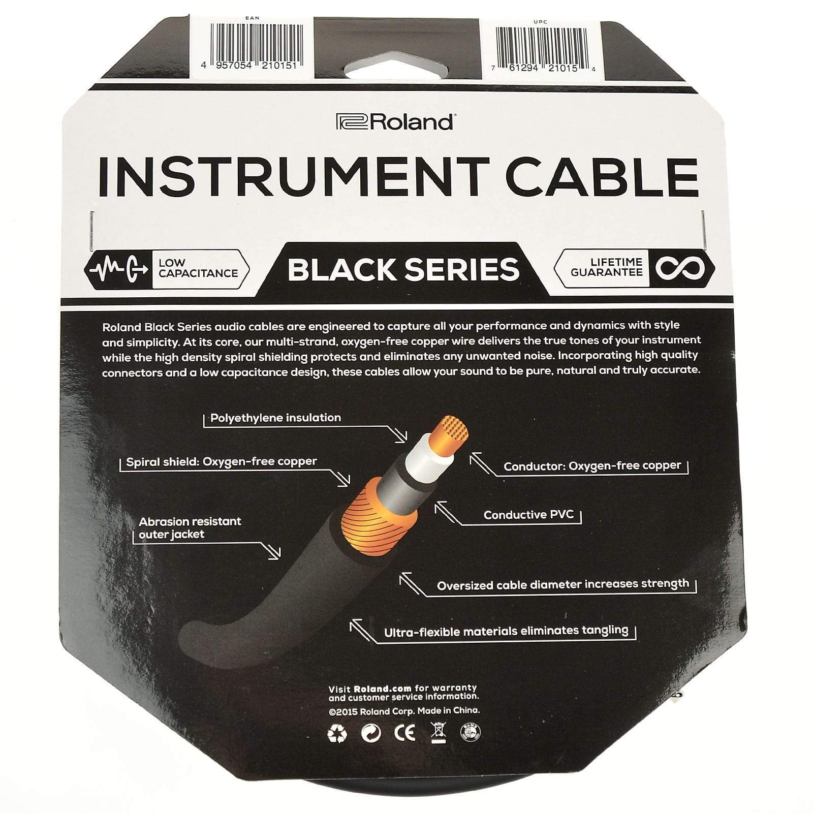 Roland Black Series 20ft A/S 1/4” Instrument Cable Accessories / Cables