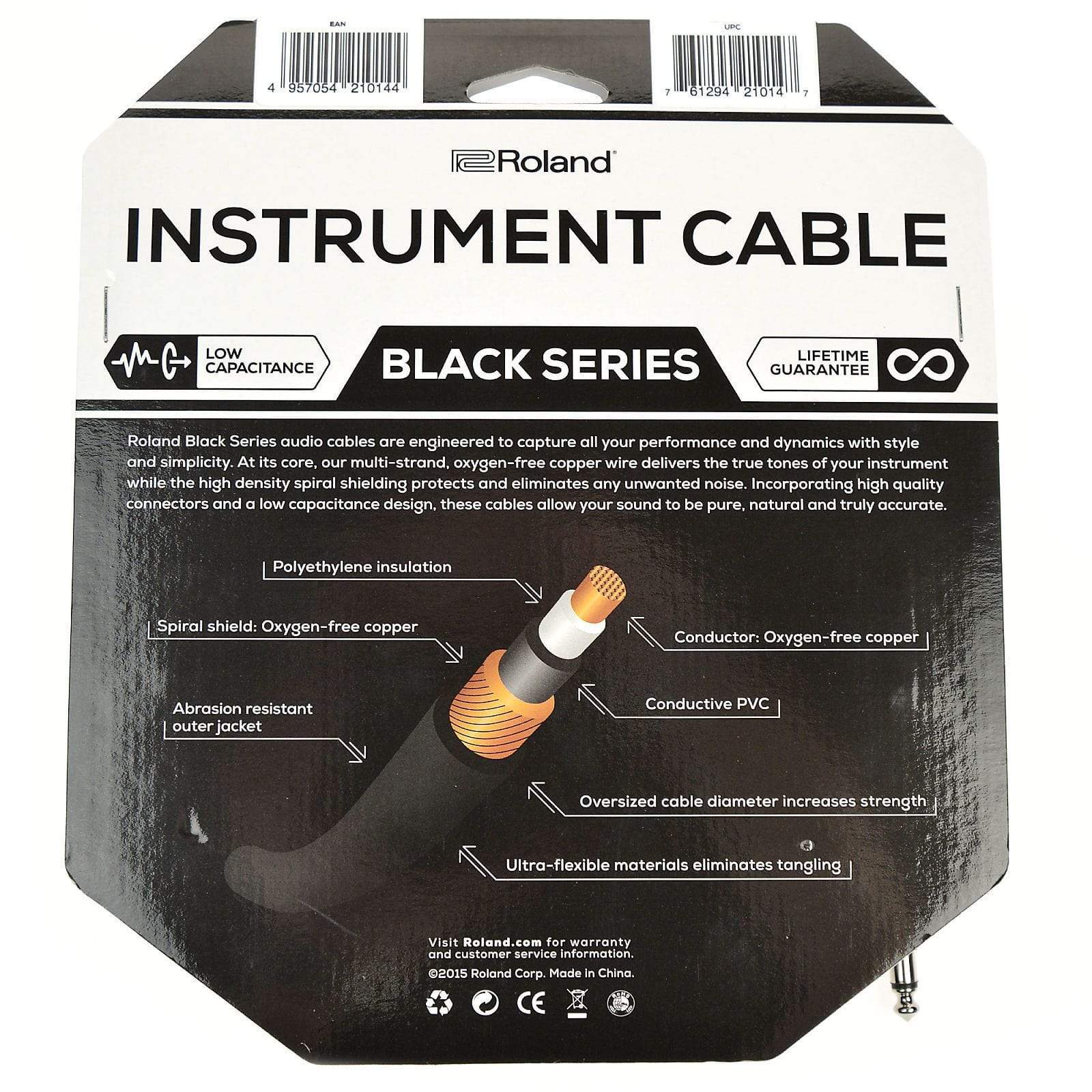 Roland Black Series 20ft S/S 1/4” Instrument Cable Accessories / Cables