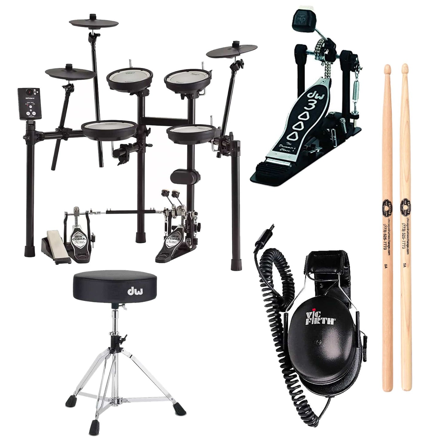 Roland TD-1DMK V-Drums Electronic Drum Set Bundle w/Bass Drum Pedal, Throne, Headphones & Sticks Drums and Percussion / Electronic Drums / Full Electronic Kits