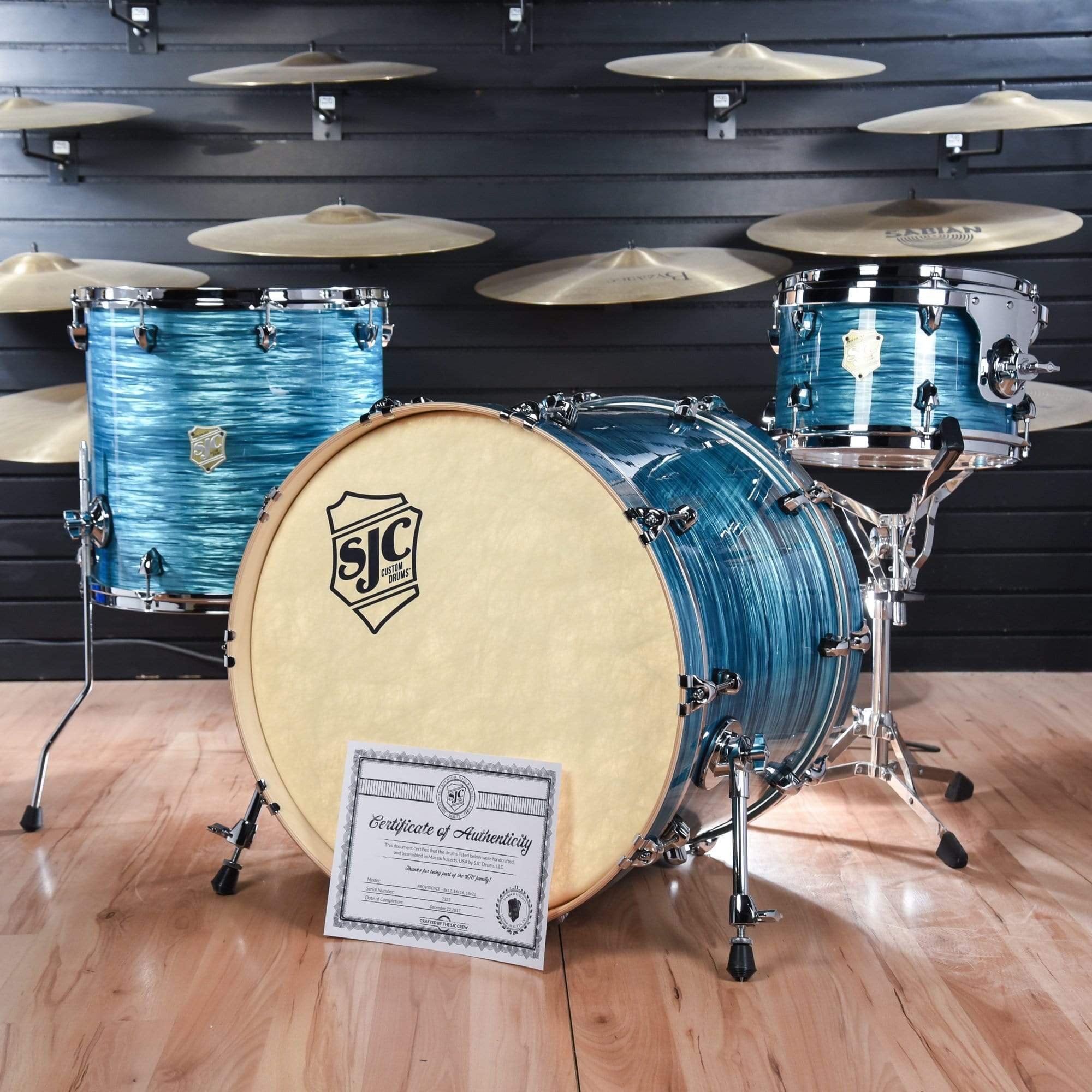 Sjc 12 16 22 3pc. Providence Series Drum Kit Turquoise Ripple W Chrome 