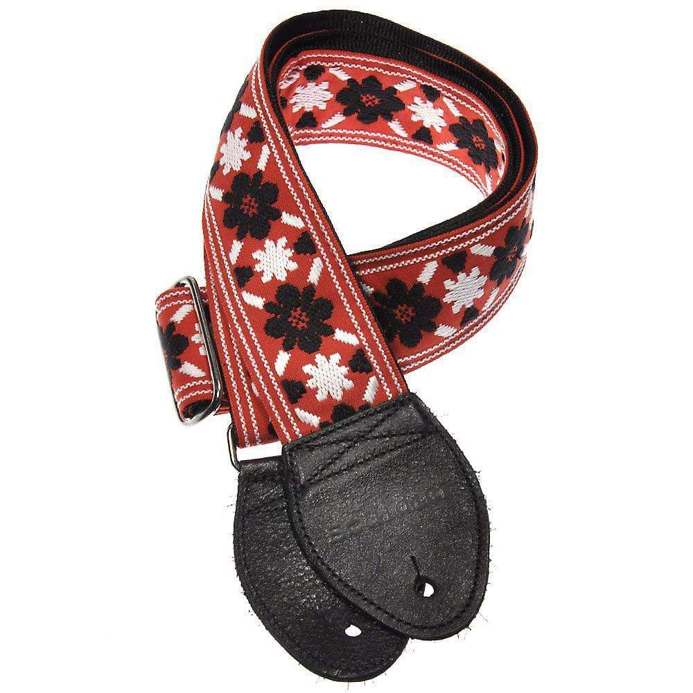 Souldier Guitar Strap - Black Tulip on Red (Black Ends) Accessories / Straps