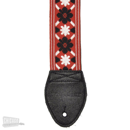 Souldier Guitar Strap - Black Tulip on Red (Black Ends) Accessories / Straps