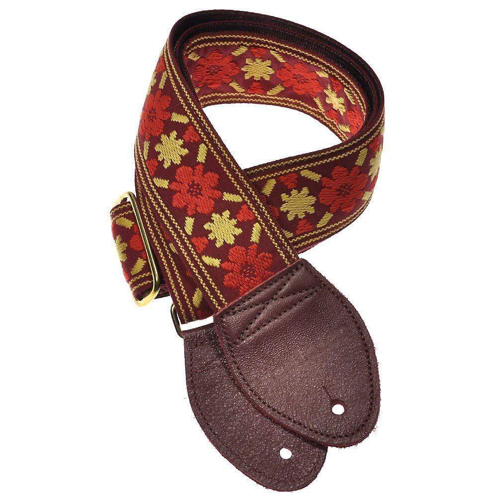 Souldier Guitar Strap - Red Tulip on Burgundy (Burgundy Ends) Accessories / Straps