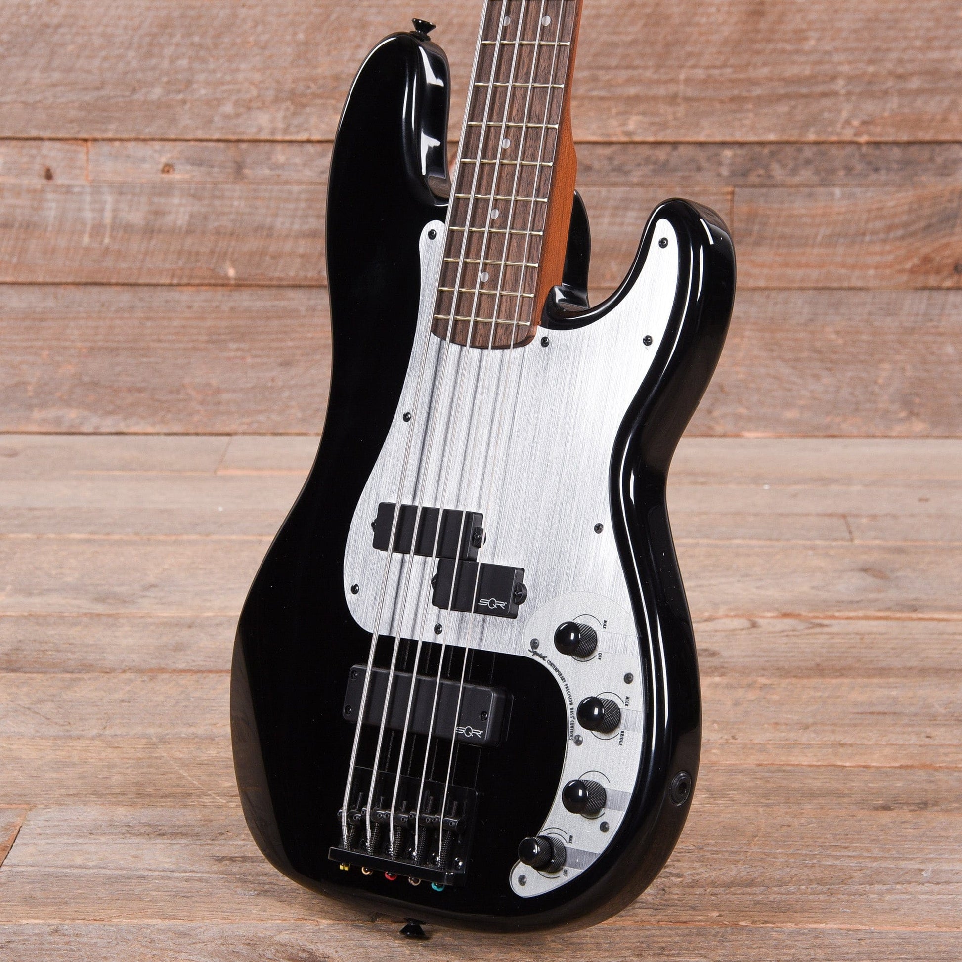 Squier Contemporary Active Precision Bass PH V Black w/Silver Anodized Pickguard Bass Guitars / 5-String or More