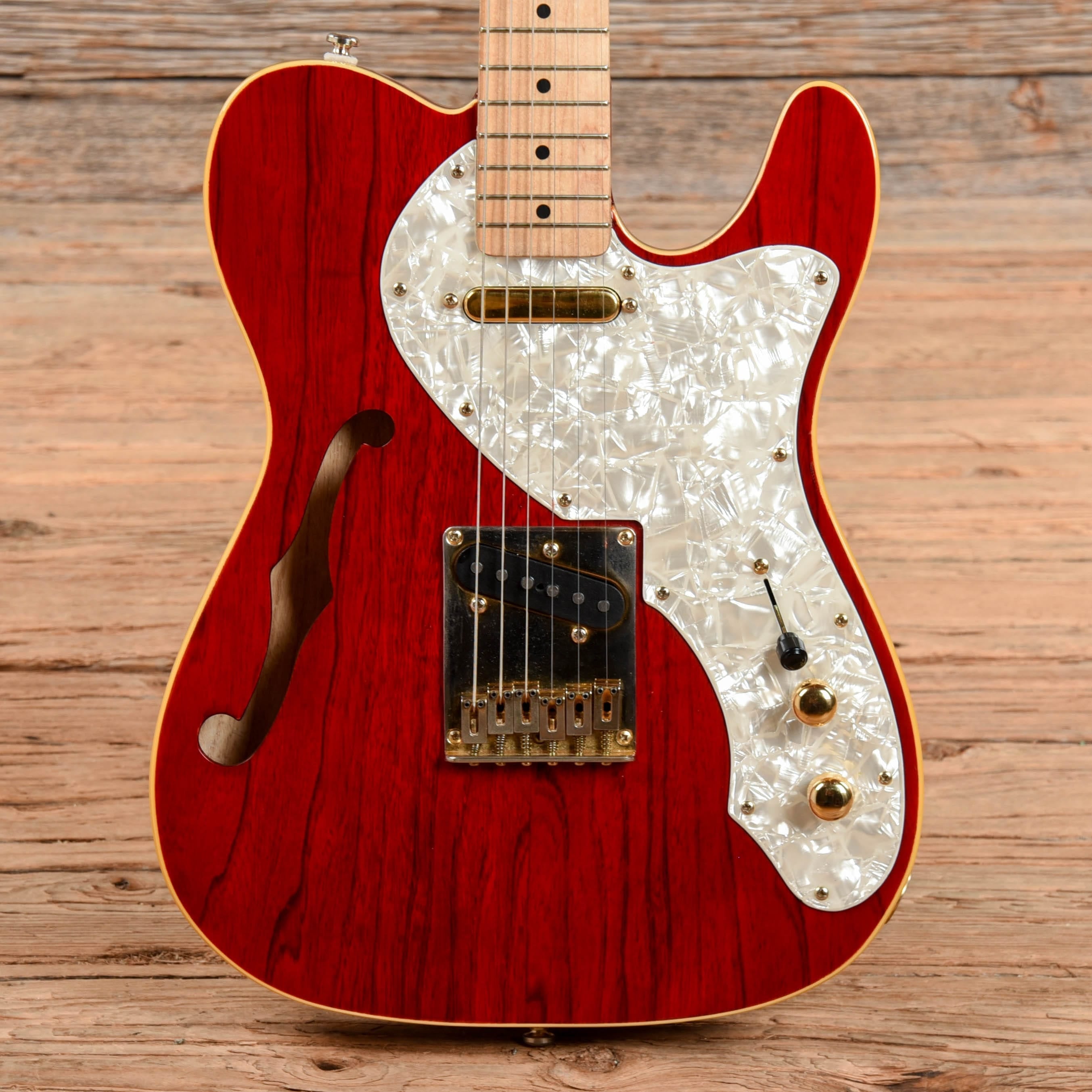 Squier Pro Tone Telecaster Thinline Crimson Red Transparent Electric Guitars / Semi-Hollow