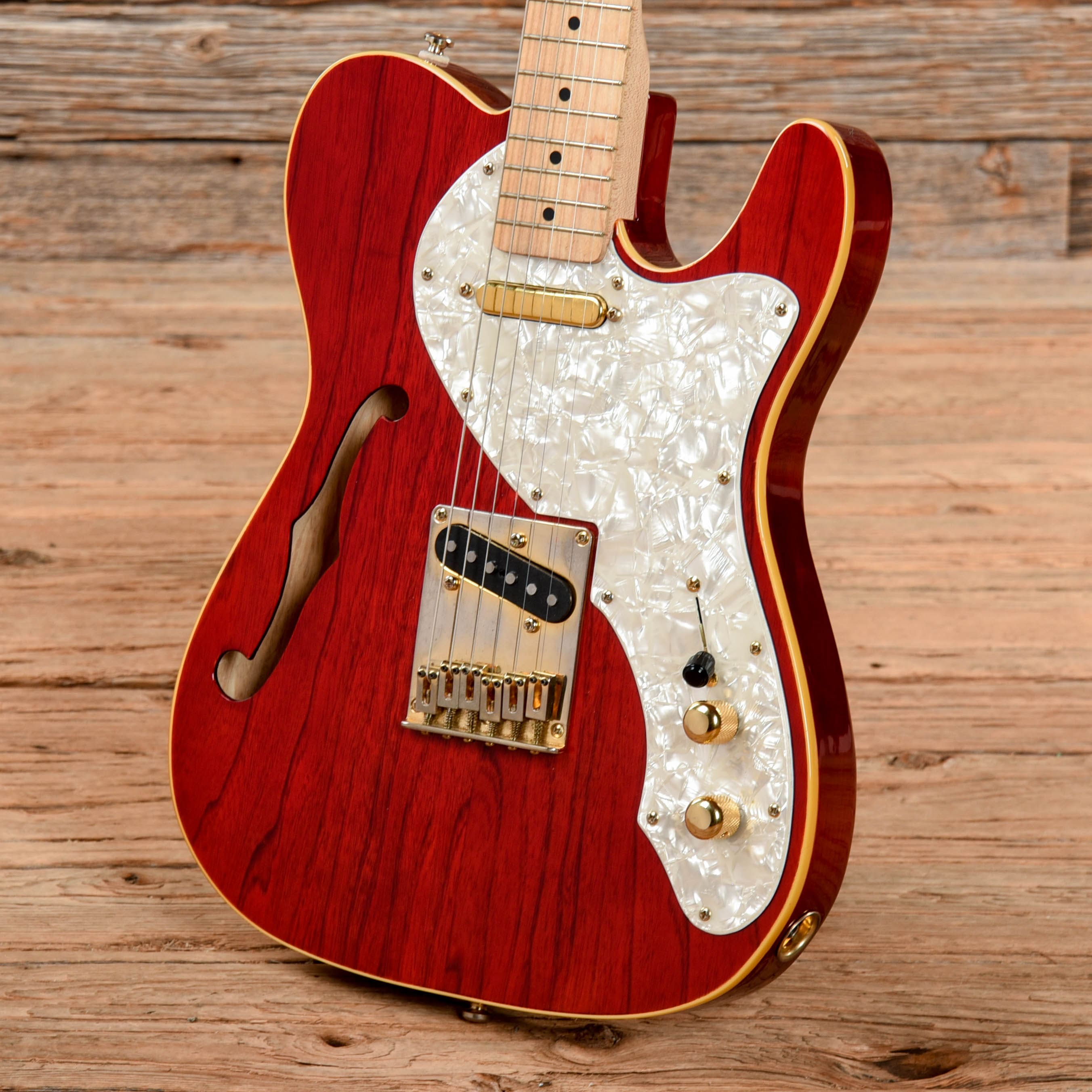 Squier Pro Tone Telecaster Thinline Crimson Red Transparent Electric Guitars / Semi-Hollow