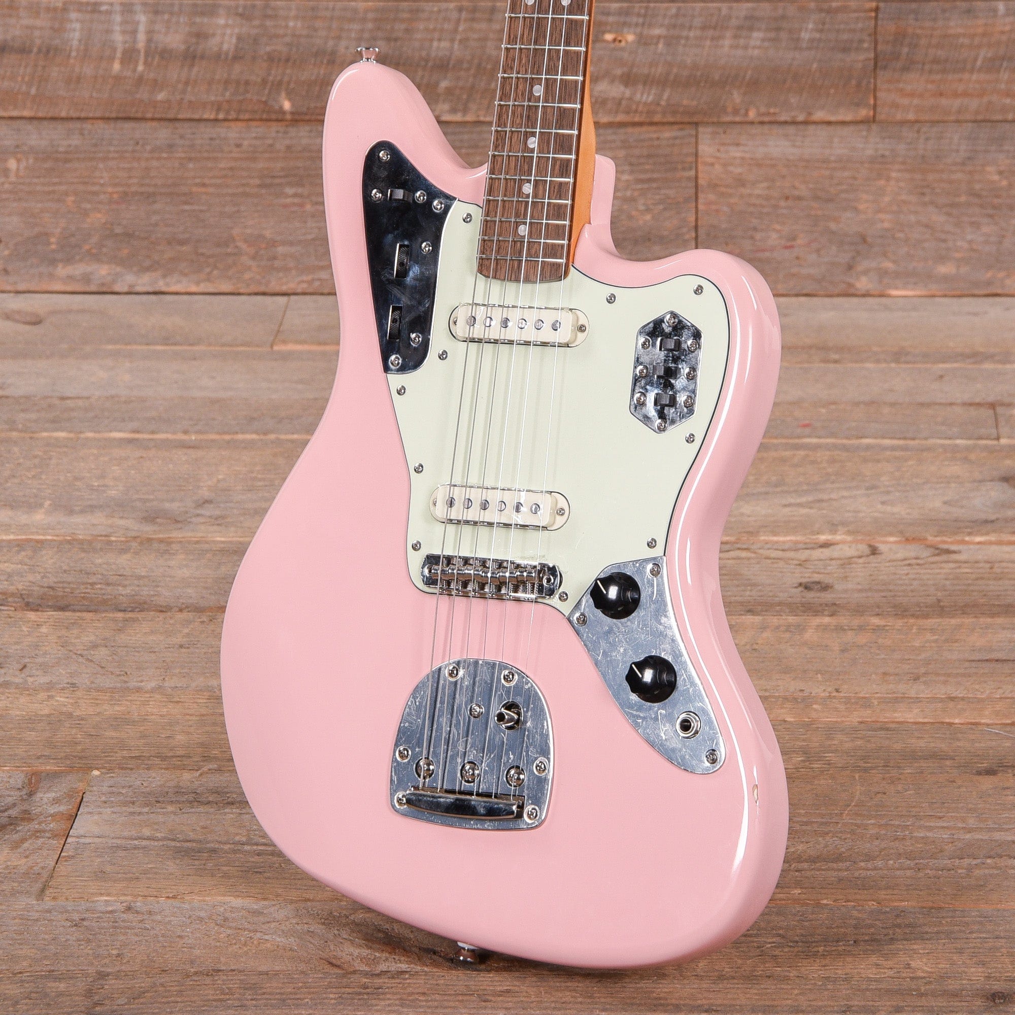 Squier Classic Vibe '60s Jaguar Shell Pink w/Matching Headcap & 3-Ply Mint Pickguard Electric Guitars / Solid Body