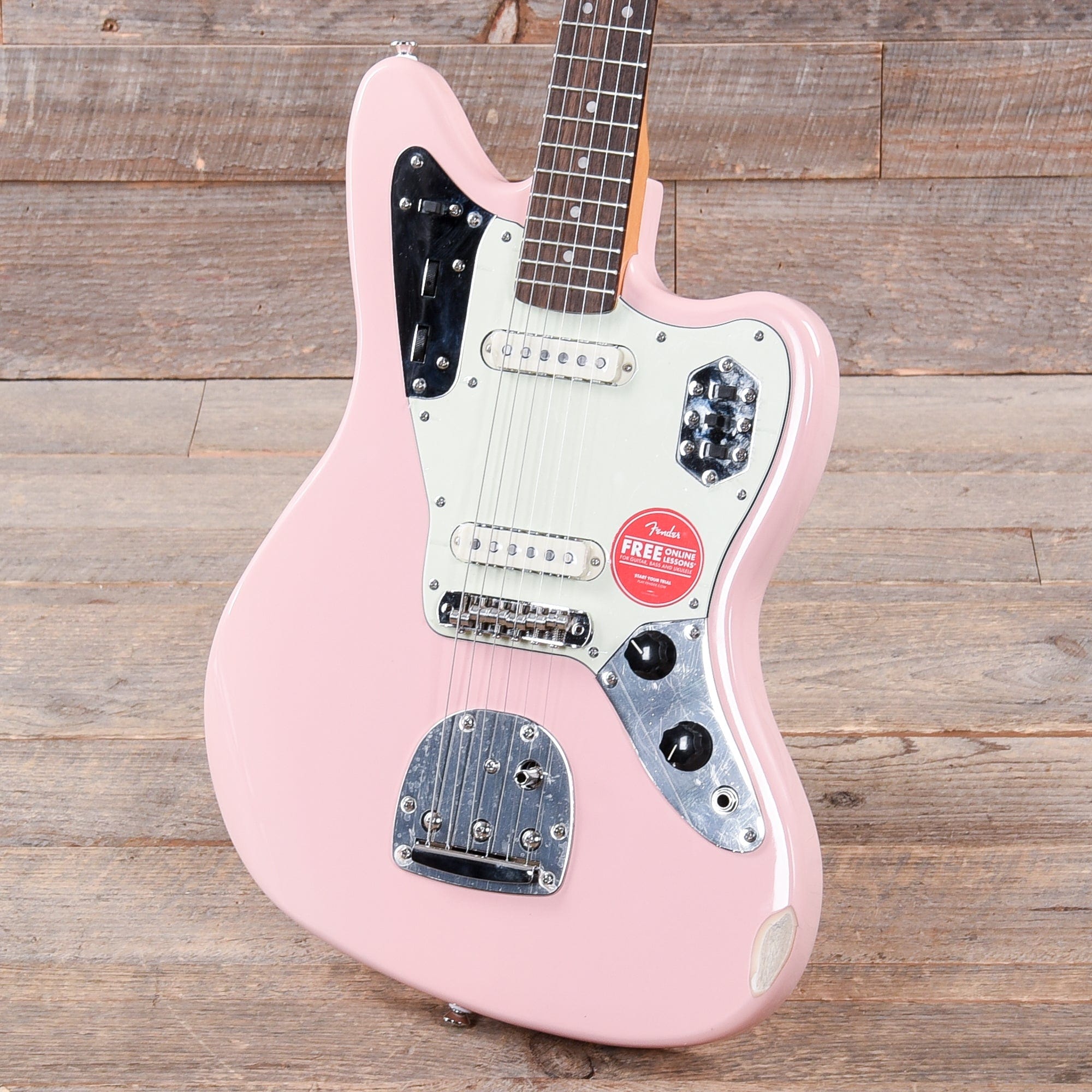 Squier Classic Vibe '60s Jaguar Shell Pink w/Matching Headcap & 3-Ply Mint Pickguard Electric Guitars / Solid Body