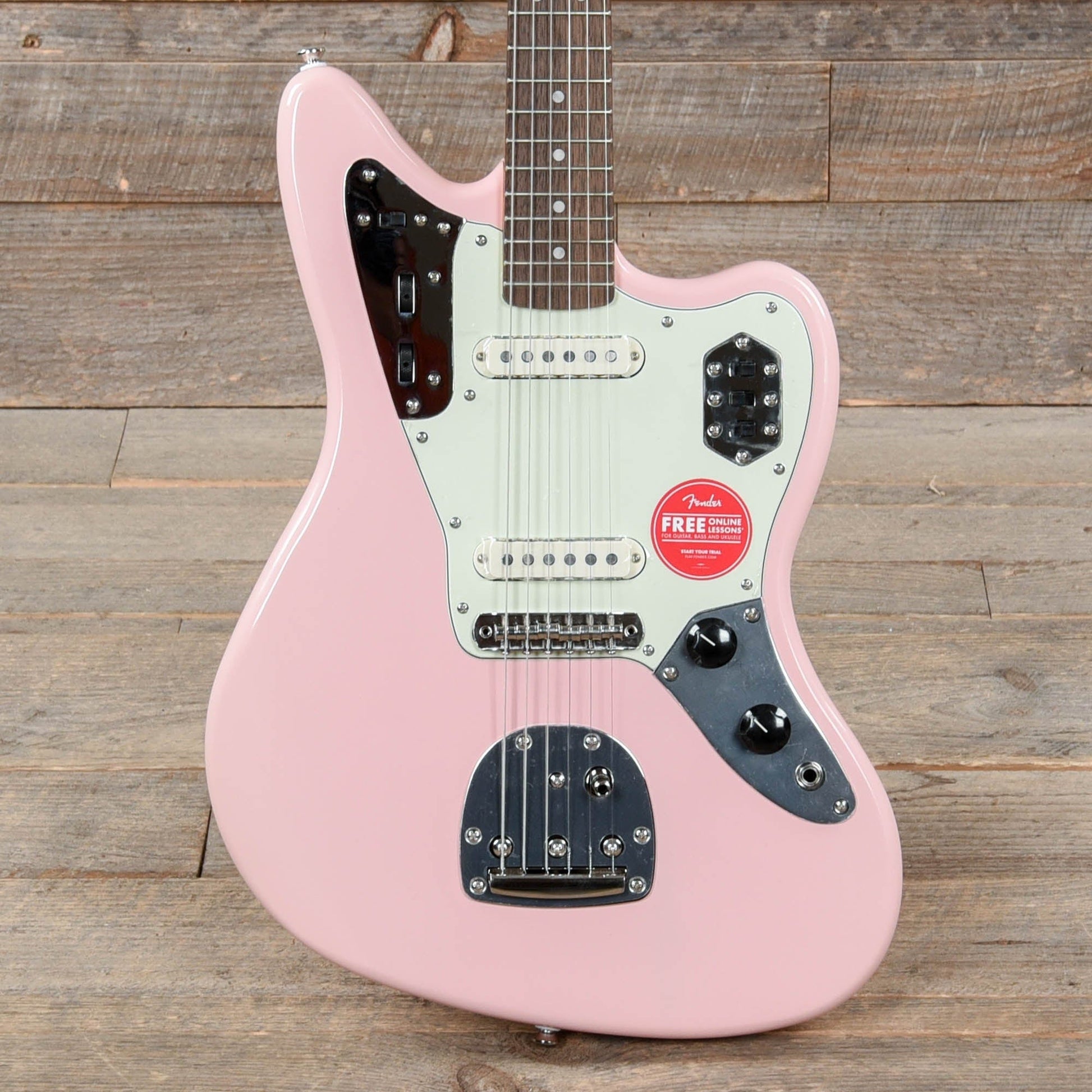 Squier Classic Vibe '60s Jaguar Shell Pink w/Matching Headcap & 3-Ply Mint Pickguard Electric Guitars / Solid Body