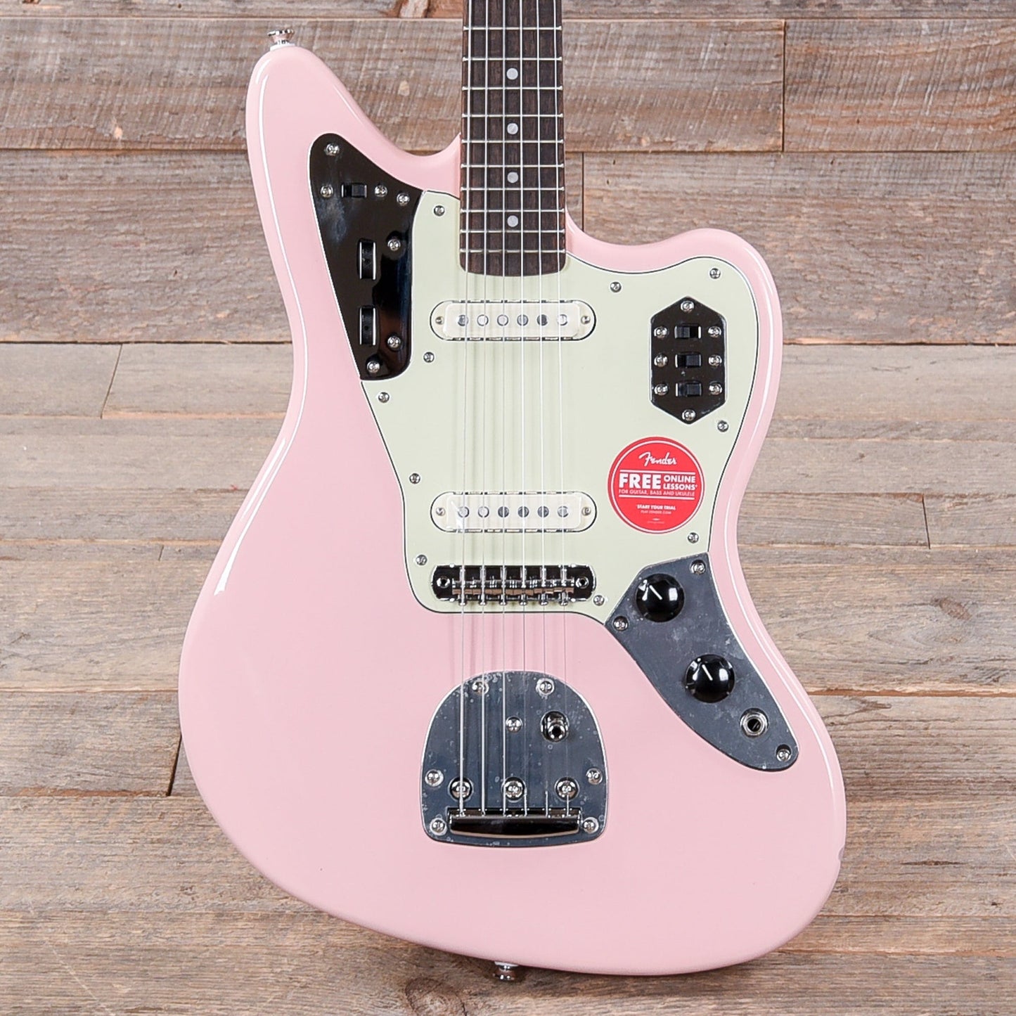 Squier Classic Vibe '60s Jaguar Shell Pink w/Matching Headcap & 3-Ply Mint Pickguard Electric Guitars / Solid Body