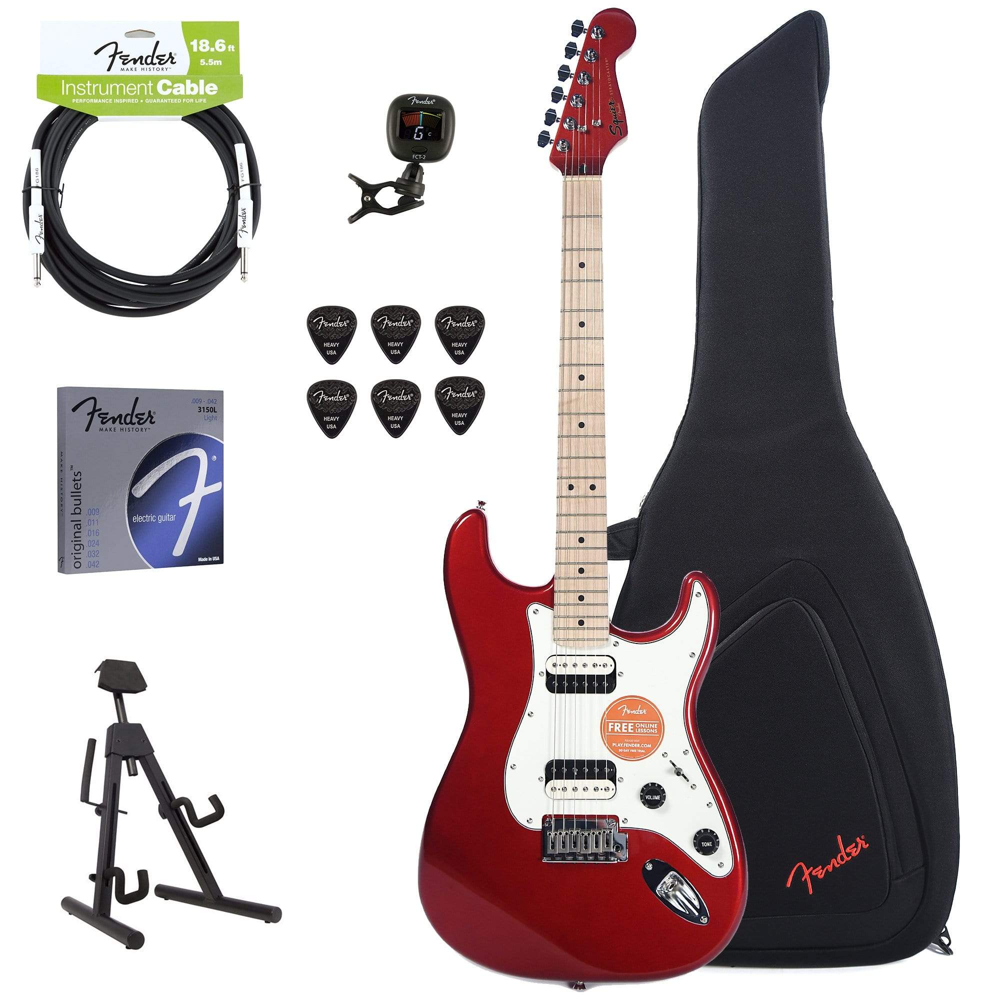 Squier Contemporary Stratocaster HH Dark Metallic Red w/Fender Gig Bag, Stand, Cable, Tuner, Picks and Strings Electric Guitars / Solid Body