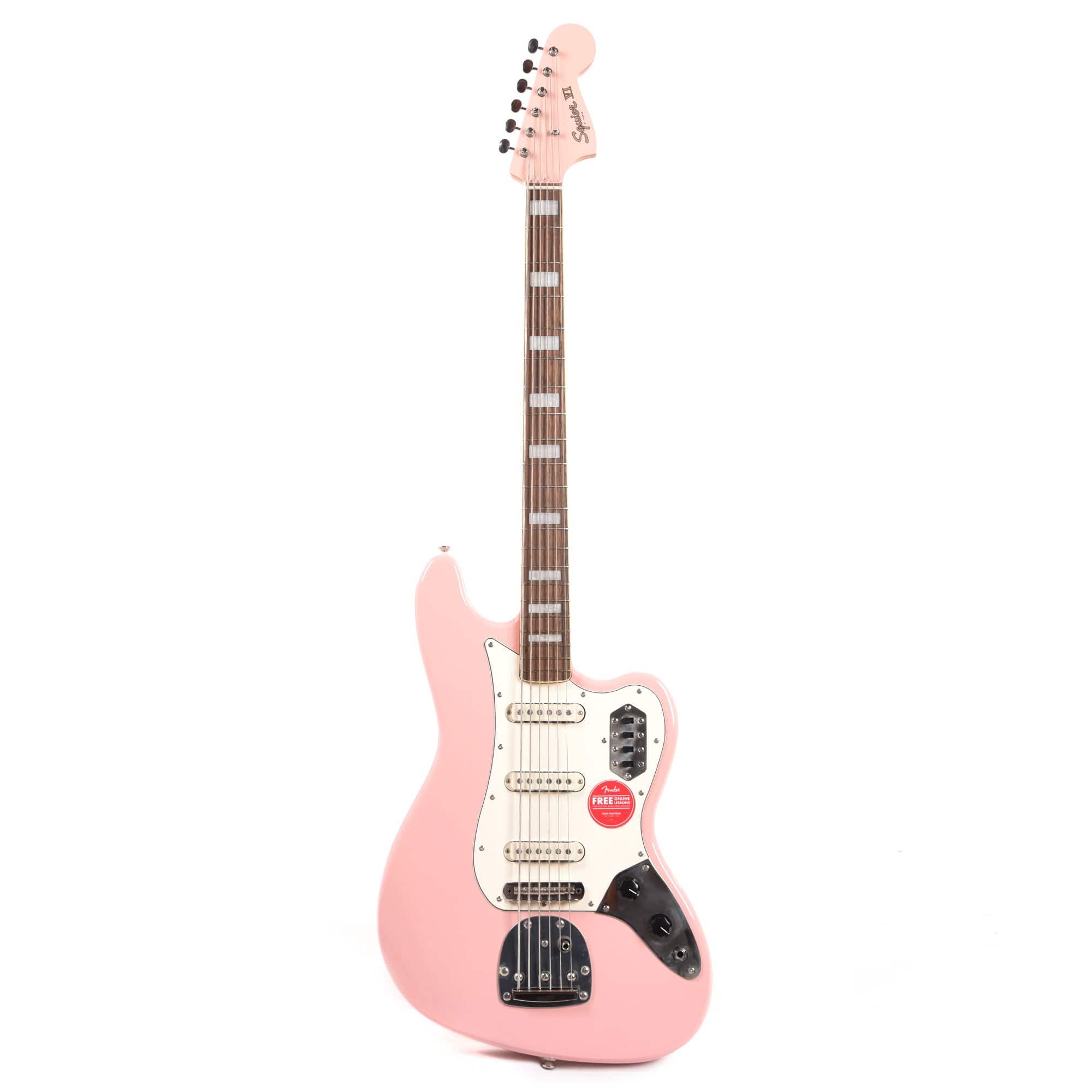 Squier Classic Vibe Bass VI Shell Pink w/Matching Headcap & 3-Ply Parchment  Pickguard