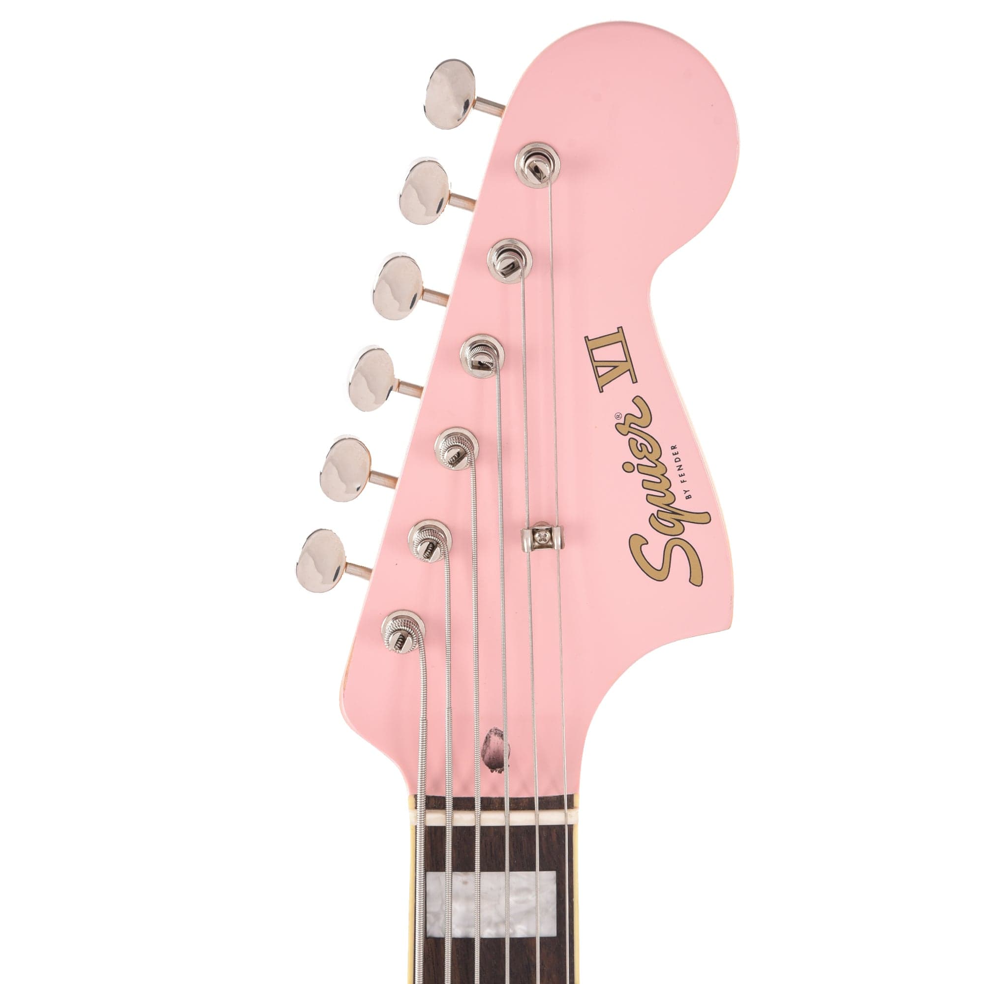 Squier Classic Vibe Bass VI Shell Pink w/Matching Headcap & 3-Ply Parchment Pickguard