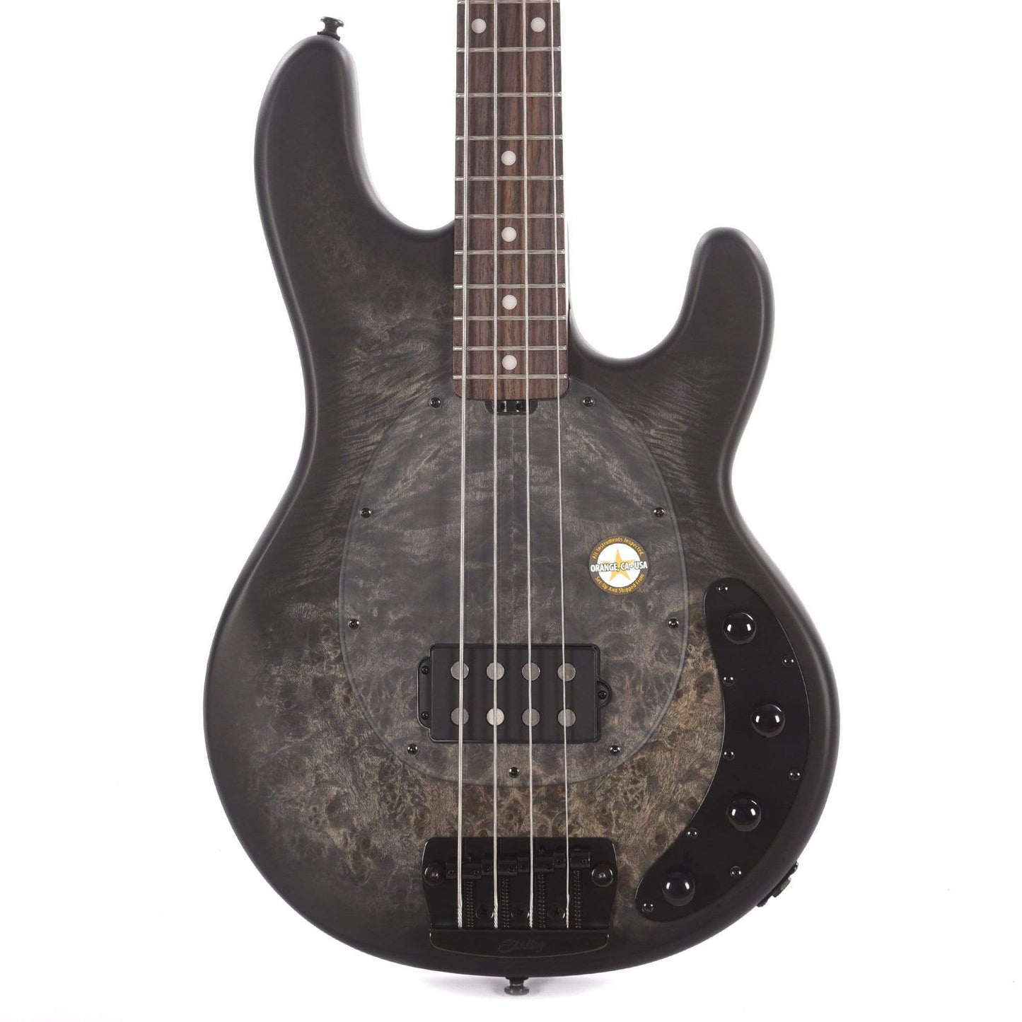 Sterling by Music Man StingRay Burl Top Trans Black Satin Bass Guitars / 4-String