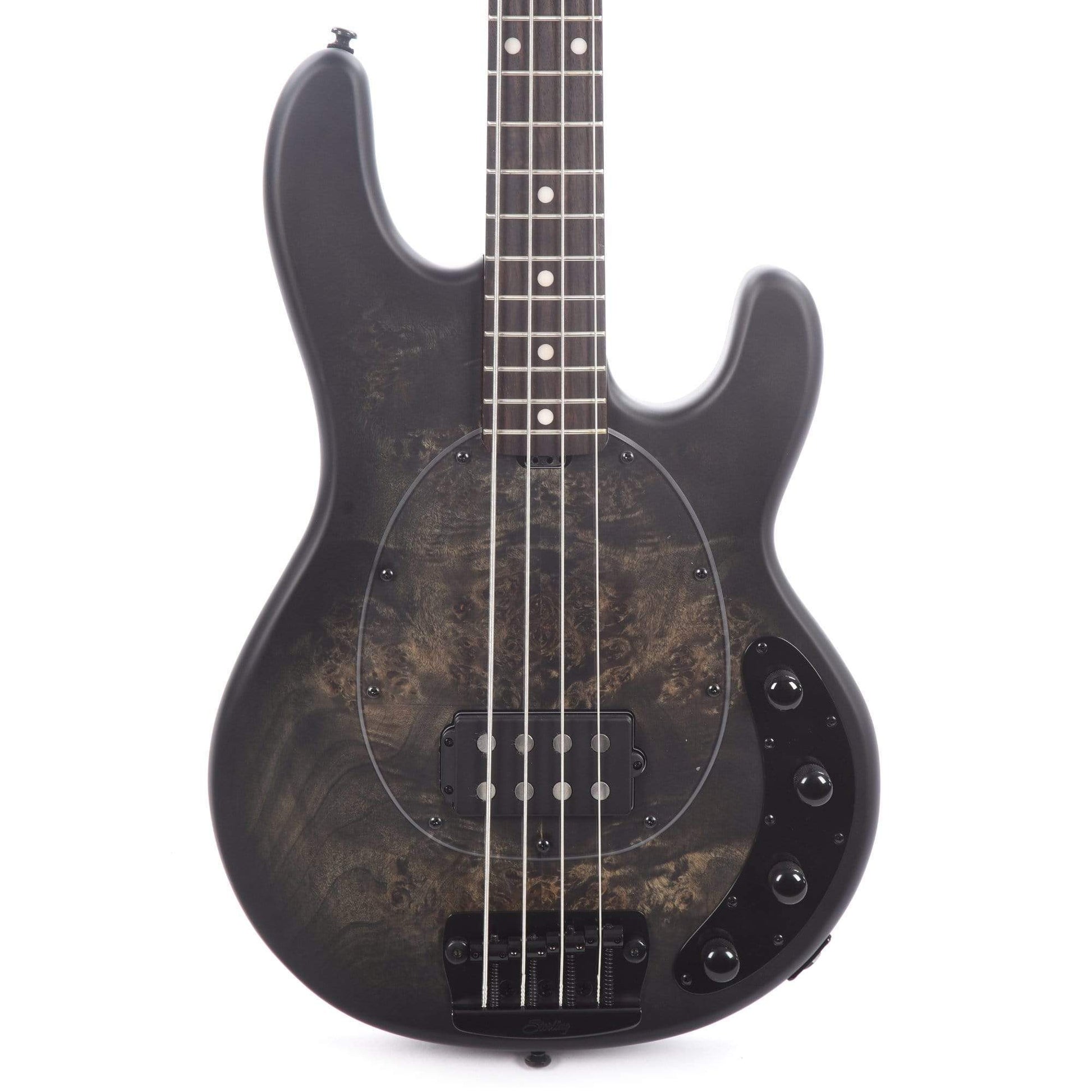 Sterling by Music Man StingRay Burl Top Trans Black Satin Bass Guitars / 4-String