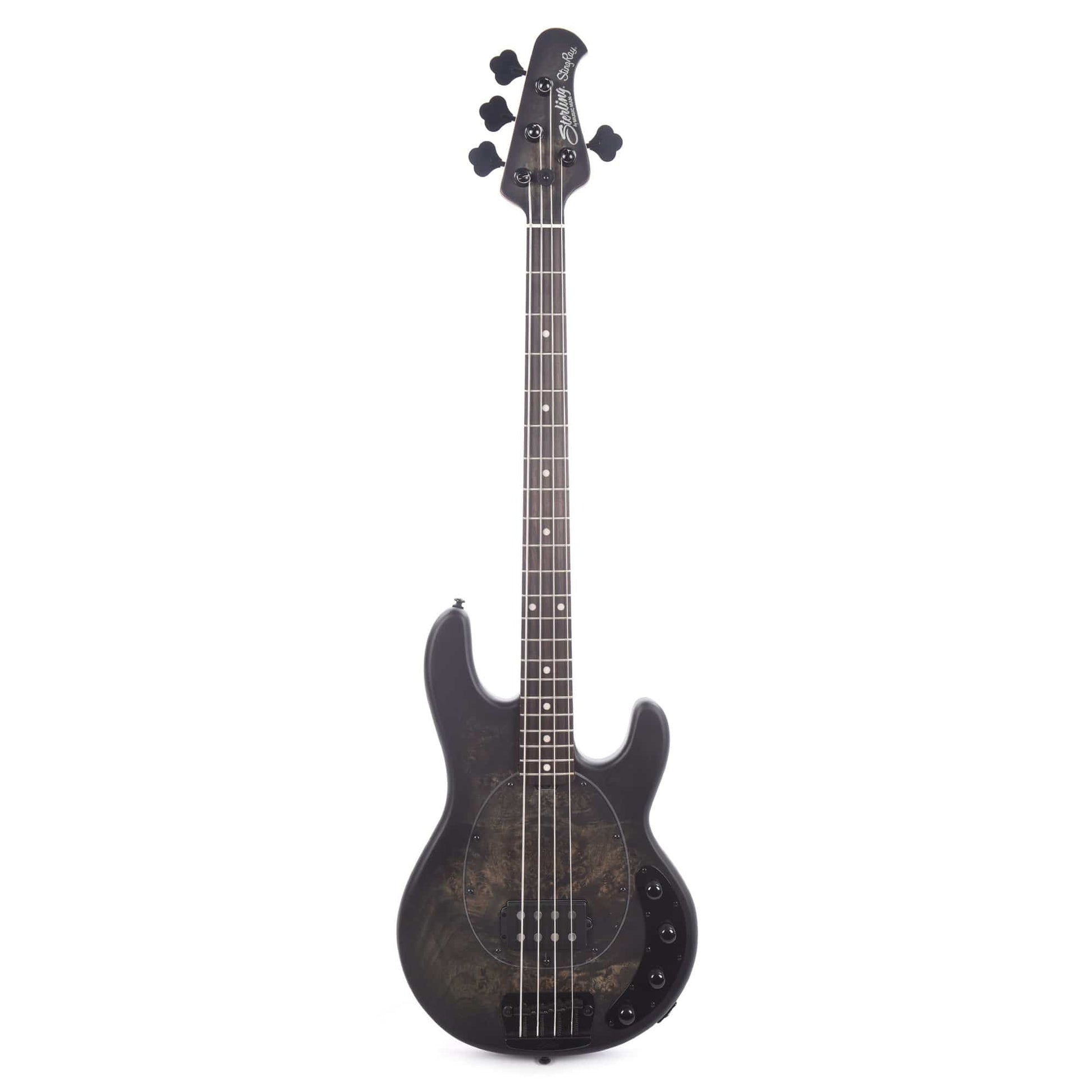 Sterling by Music Man StingRay Burl Top Trans Black Satin Bass Guitars / 4-String