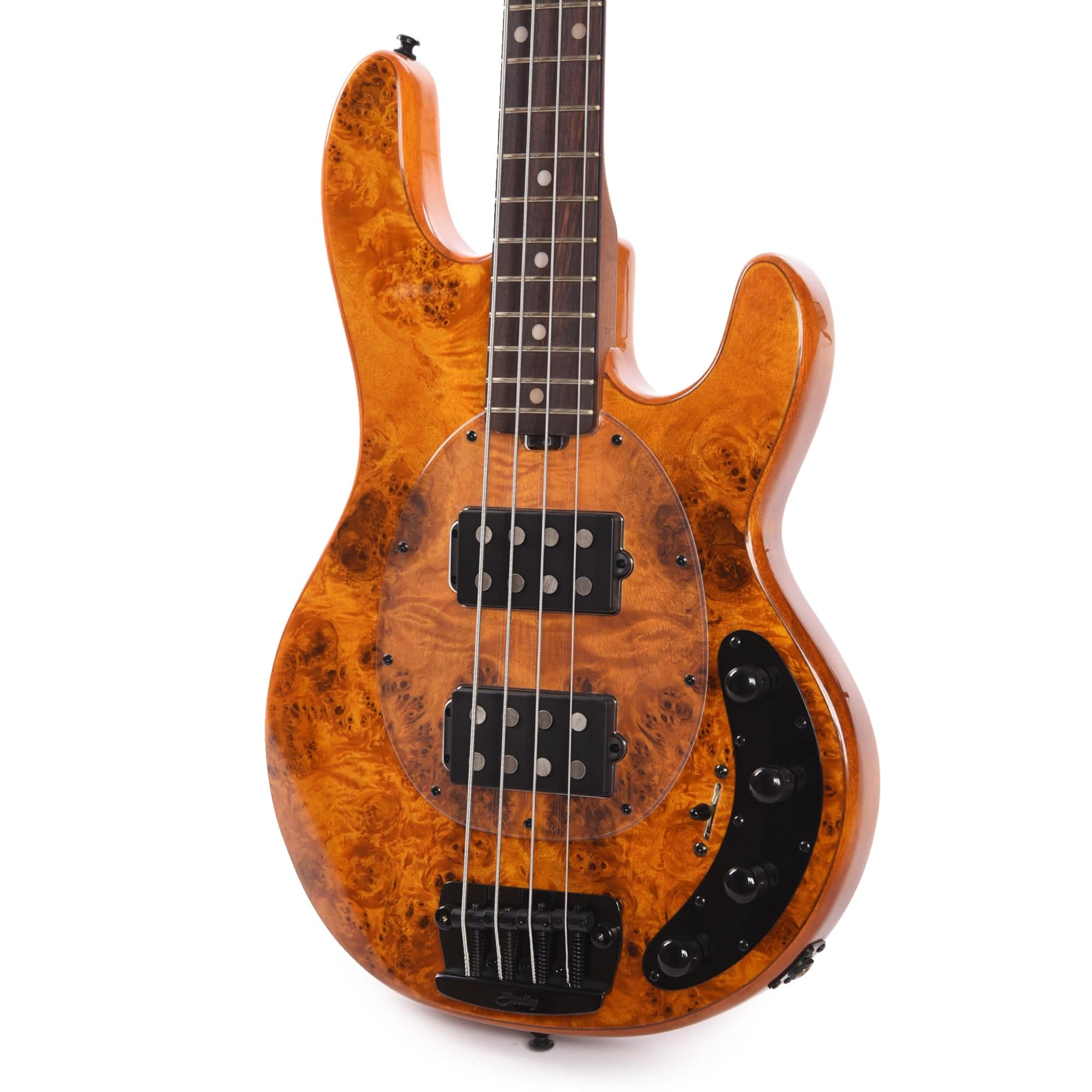 Sterling by Music Man StingRay RAY34 HH Poplar Burl Amber 