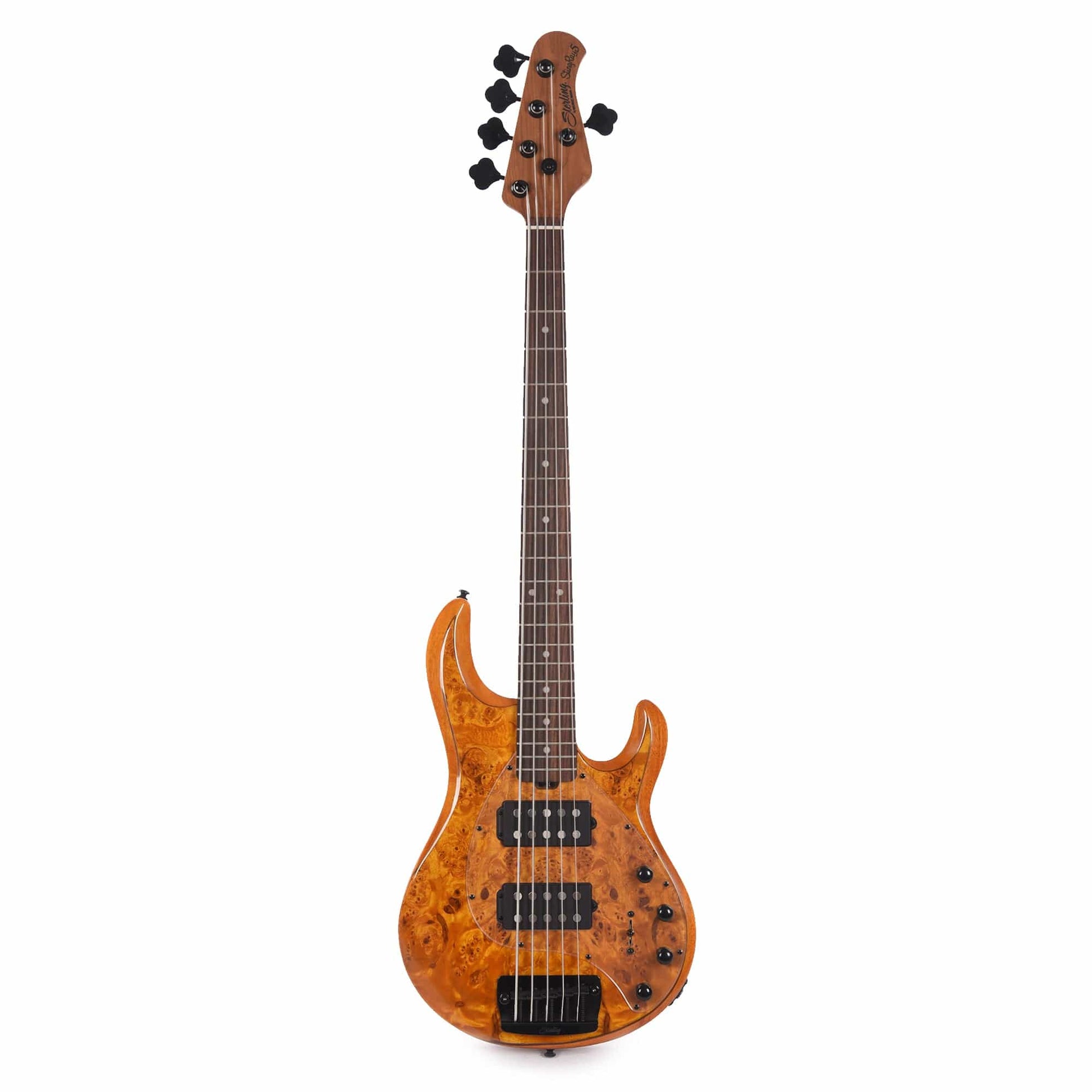 Sterling by Music Man StingRay RAY35 HH Poplar Burl Amber Bass Guitars / 5-String or More