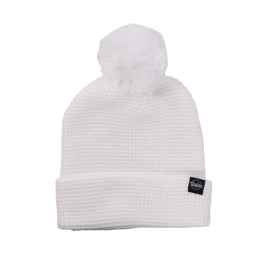 Taylor Pom Beanie White Waffle Knit Accessories / Merchandise