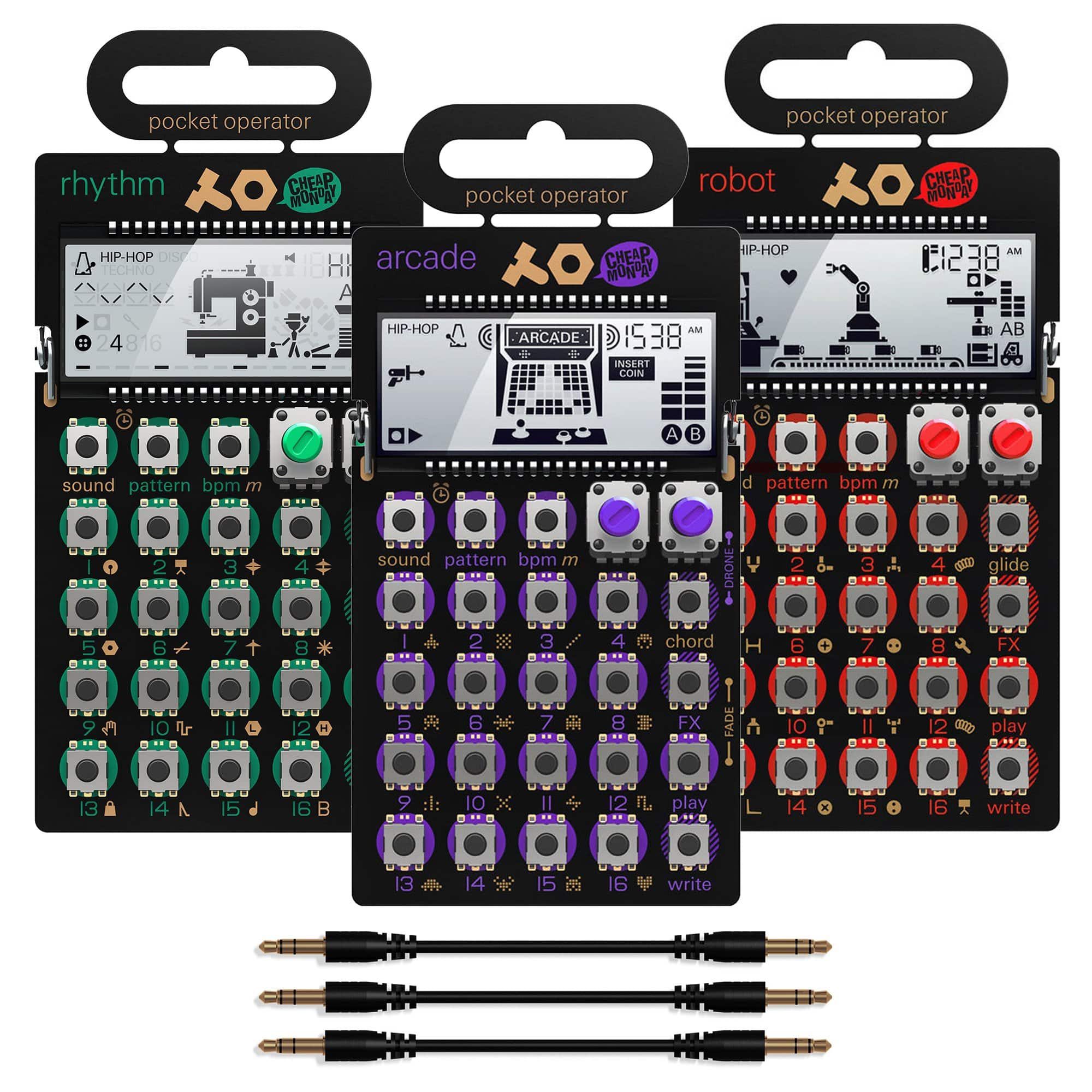 Teenage Engineering Pocket Operator PO-12 Rhythm, PO-20 Arcade, PO-28 Robot and Sync Cables Essentials Bundle Keyboards and Synths / Synths / Digital Synths