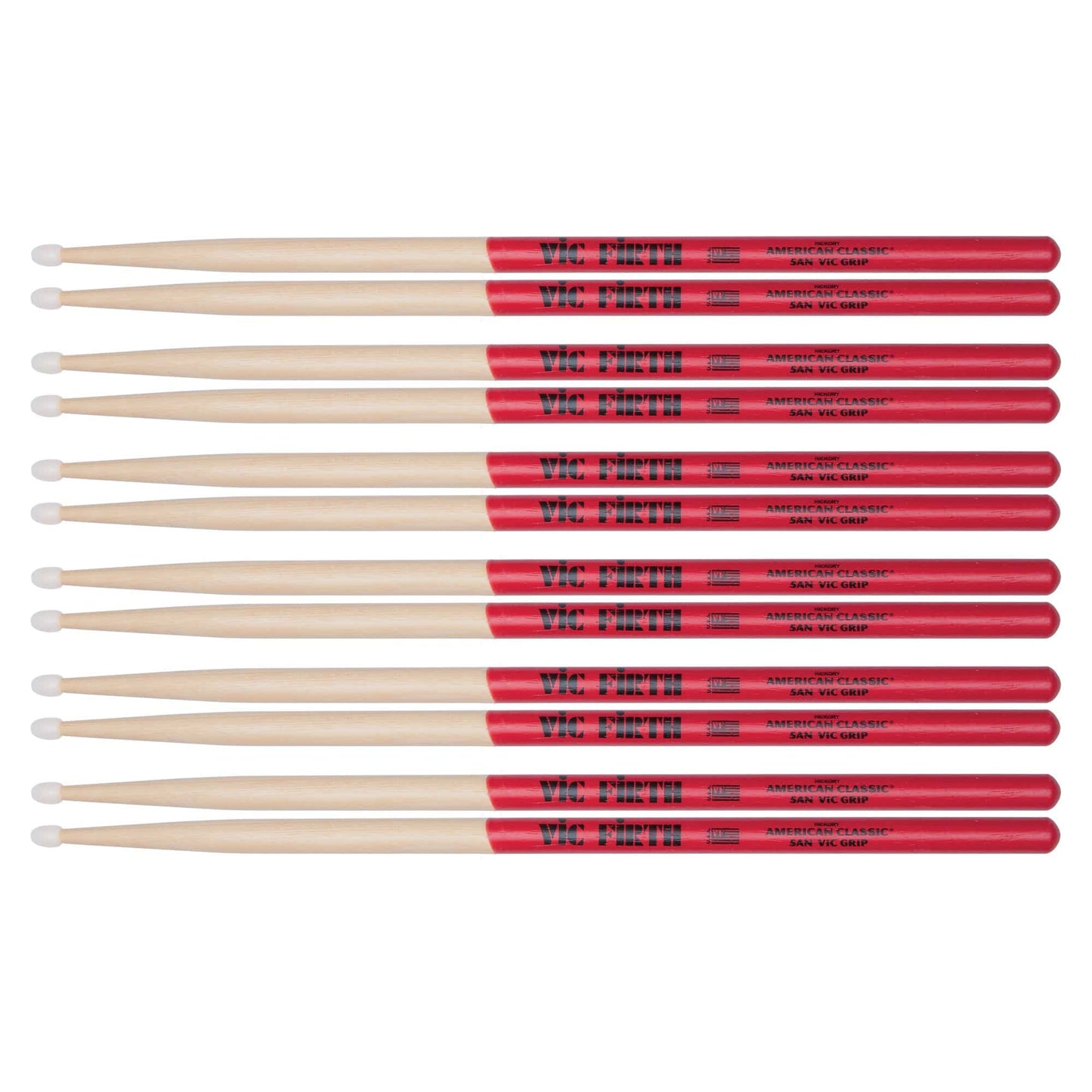 Vic Firth American Classic 5A Vic Grip Nylon Tip Drum Sticks (6 Pair Bundle) Drums and Percussion / Parts and Accessories / Drum Sticks and Mallets