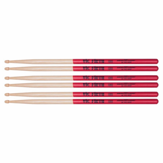 Vic Firth American Classic 5A Vic Grip Wood Tip Drum Sticks (3 Pair Bundle) Drums and Percussion / Parts and Accessories / Drum Sticks and Mallets