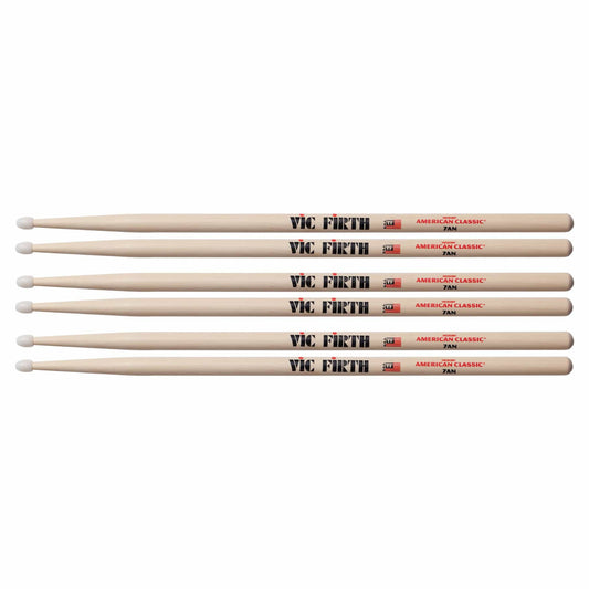 Vic Firth American Classic 7A Nylon Tip Drum Sticks (3 Pair Bundle) Drums and Percussion / Parts and Accessories / Drum Sticks and Mallets