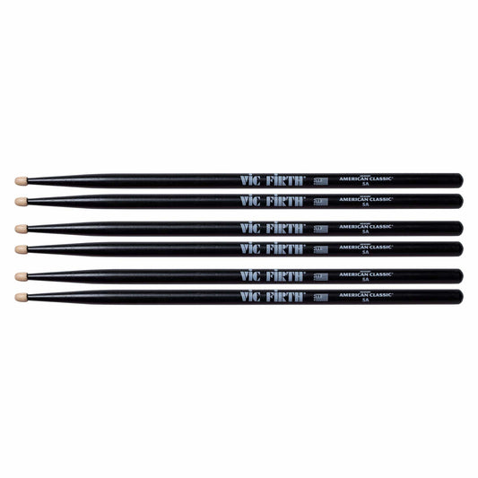 Vic Firth American Classic Black 5A Wood Tip Drum Sticks (3 Pair Bundle) Drums and Percussion / Parts and Accessories / Drum Sticks and Mallets