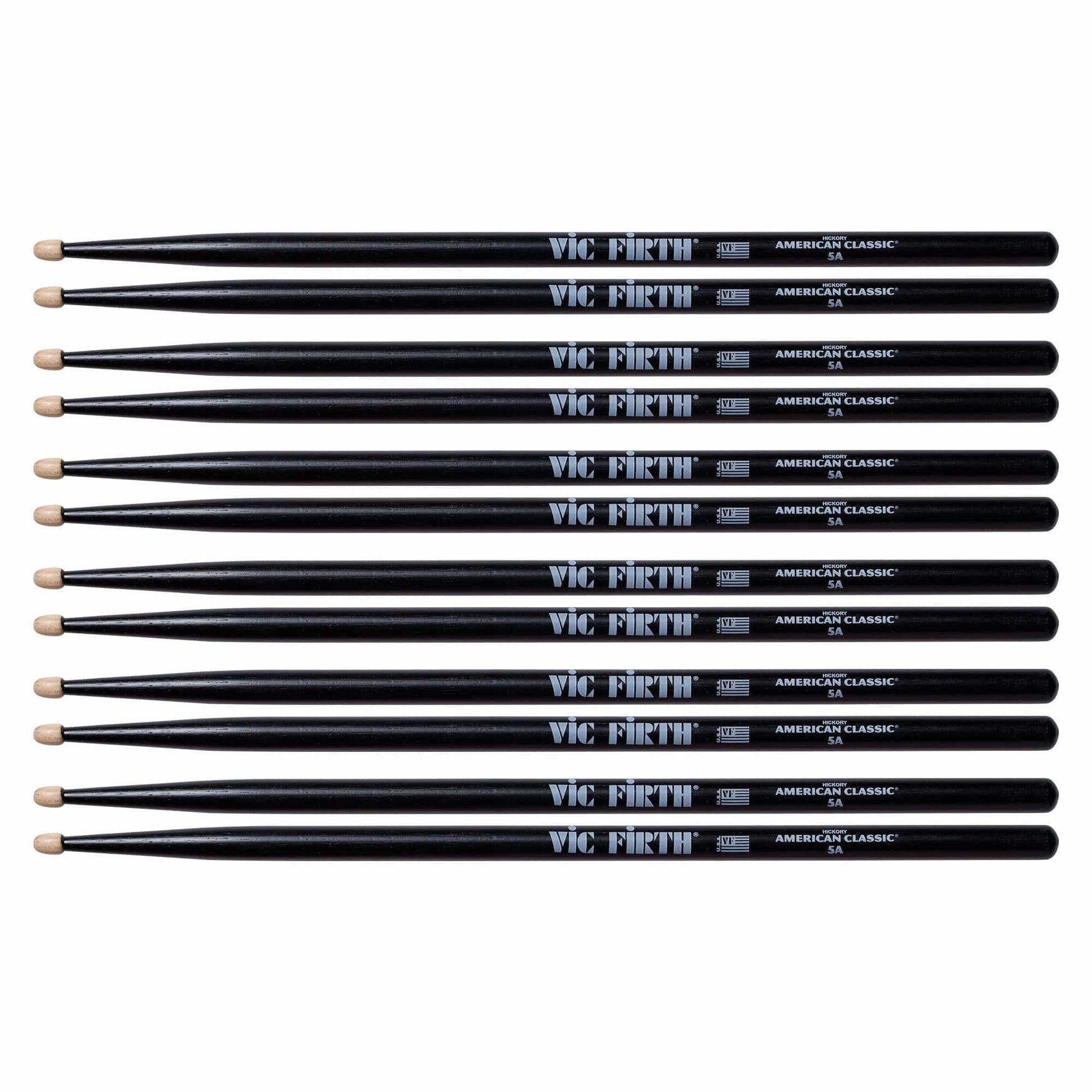 Vic Firth American Classic Black 5A Wood Tip Drum Sticks (6 Pair Bundle) Drums and Percussion / Parts and Accessories / Drum Sticks and Mallets