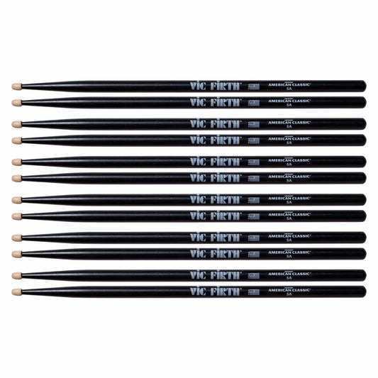 Vic Firth American Classic Black 5A Wood Tip Drum Sticks (6 Pair Bundle) Drums and Percussion / Parts and Accessories / Drum Sticks and Mallets