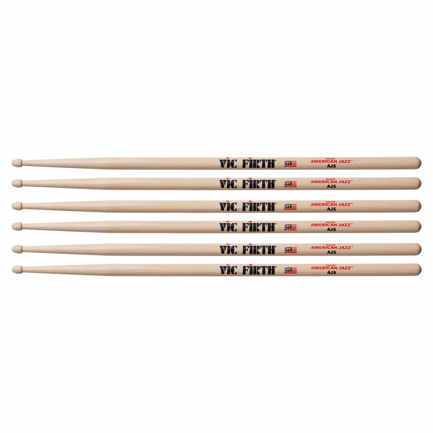 Vic Firth American Jazz AJ5 Wood Tip Drum Sticks (3 Pair Bundle) Drums and Percussion / Parts and Accessories / Drum Sticks and Mallets