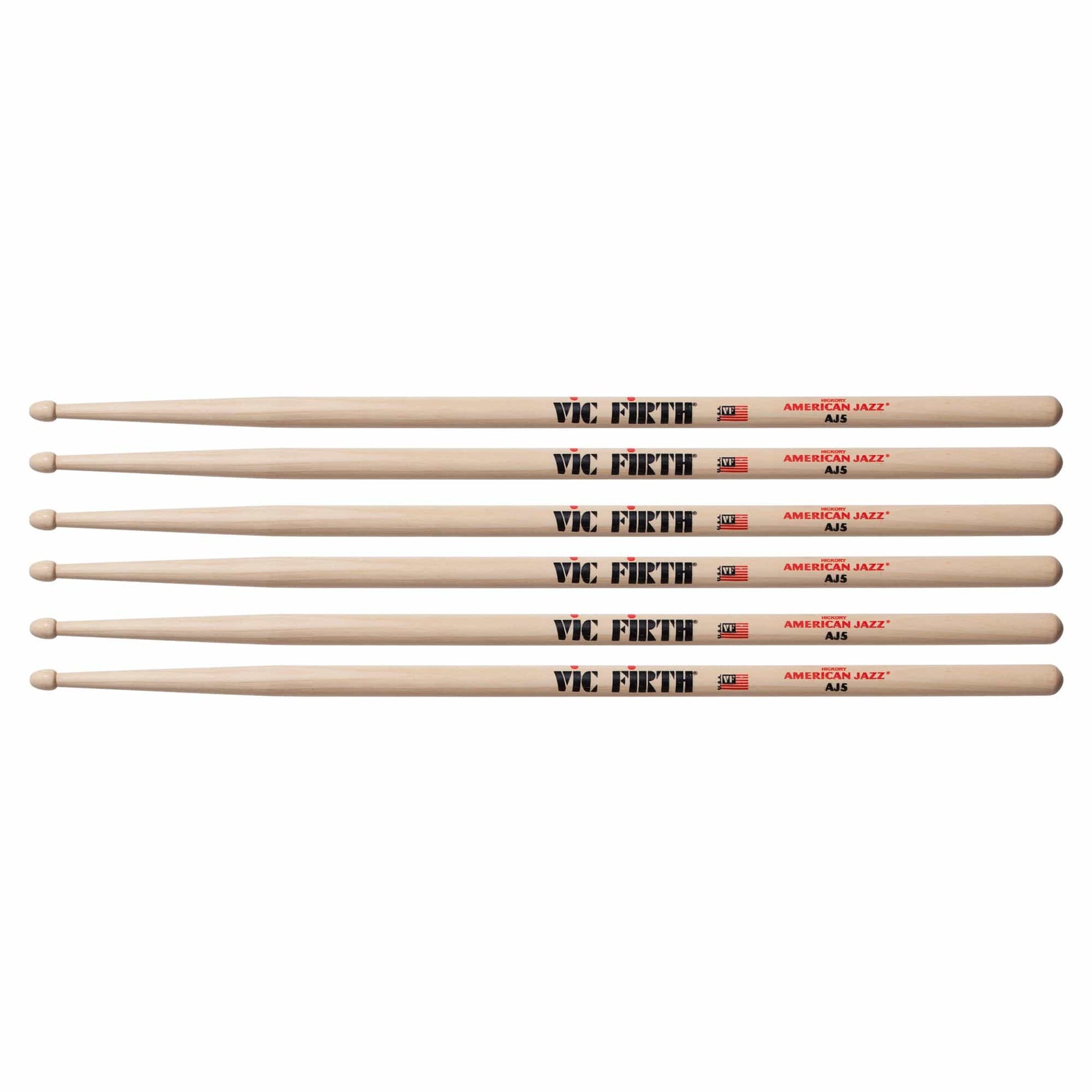 Vic Firth American Jazz AJ5 Wood Tip Drum Sticks (3 Pair Bundle) Drums and Percussion / Parts and Accessories / Drum Sticks and Mallets