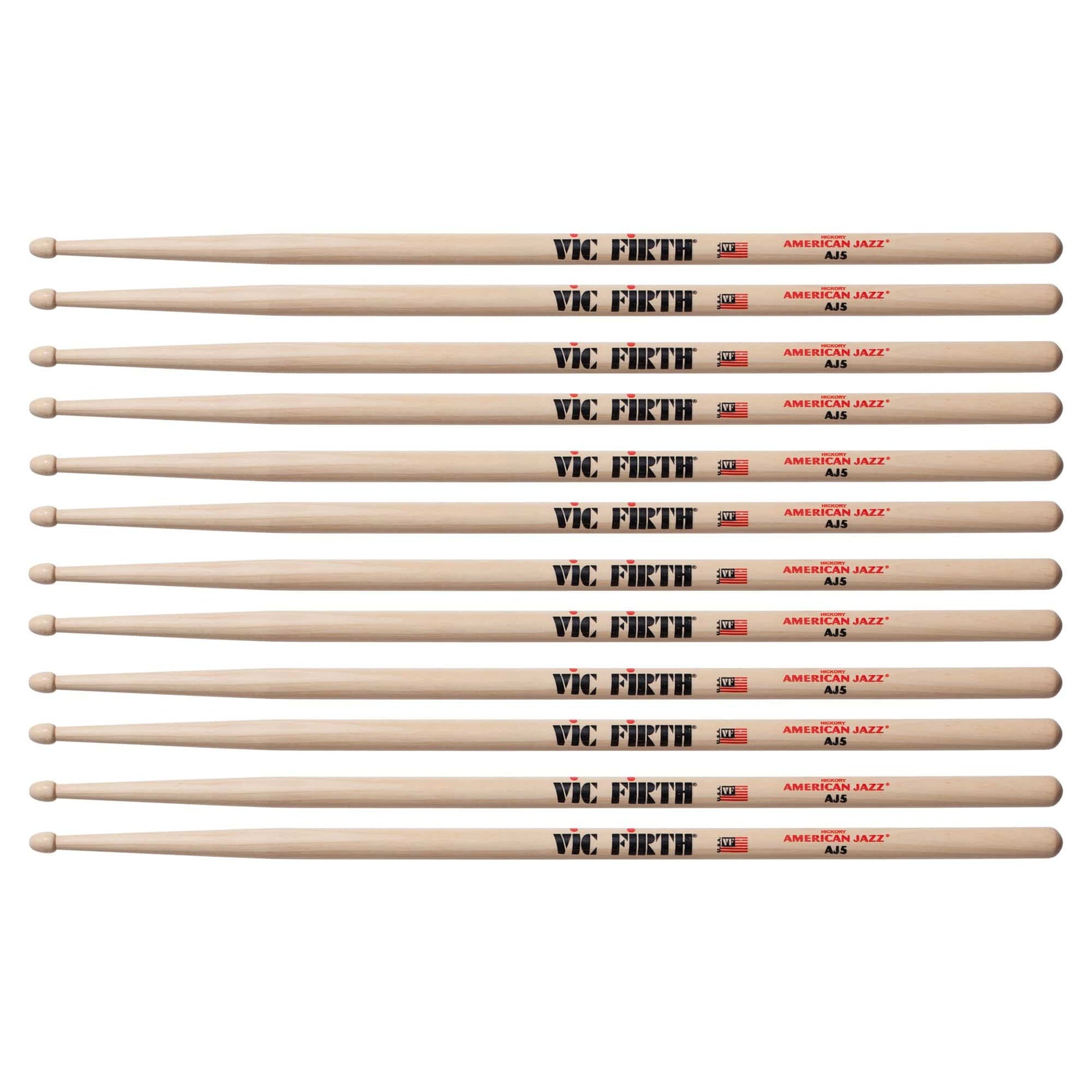 Vic Firth American Jazz AJ5 Wood Tip Drum Sticks (6 Pair Bundle) Drums and Percussion / Parts and Accessories / Drum Sticks and Mallets